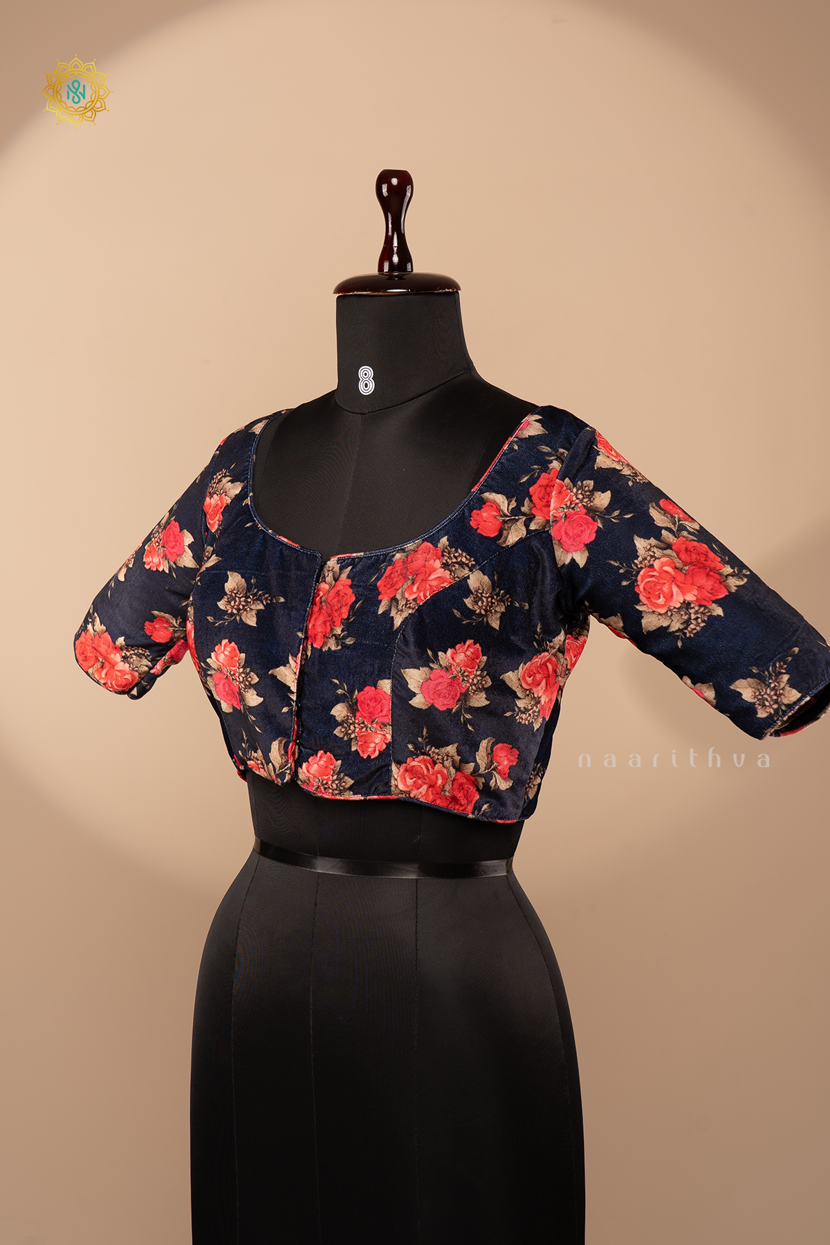 NAVY BLUE - VELVET READYMADE BLOUSE DIGITAL PRINTS