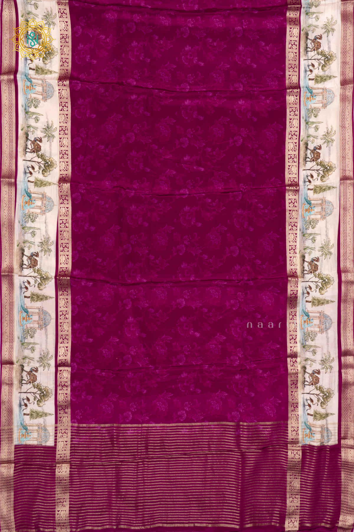 MAGENTA WITH OFF WHITE - SEMI CREPE SILK