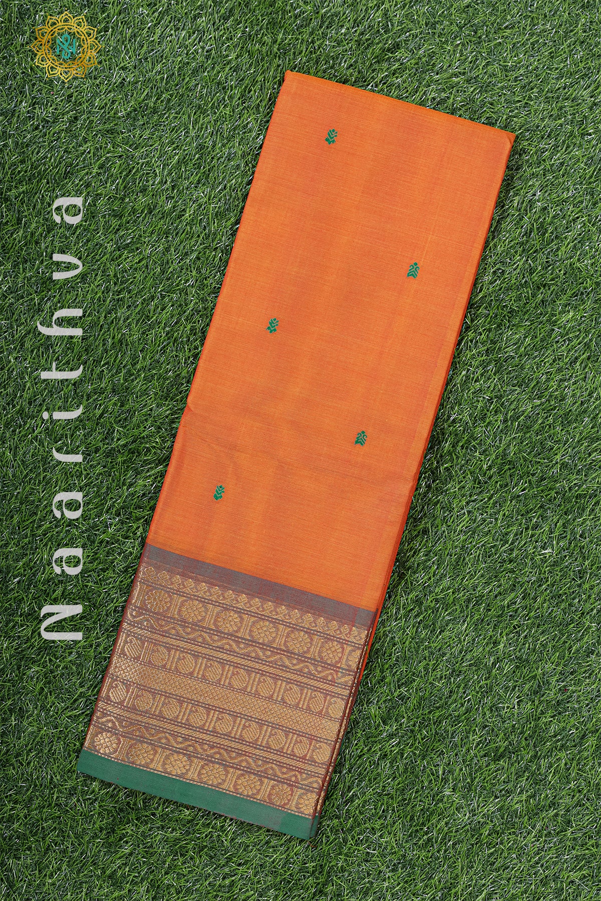 ORANGE WITH GREEN - CHETTINAD COTTON