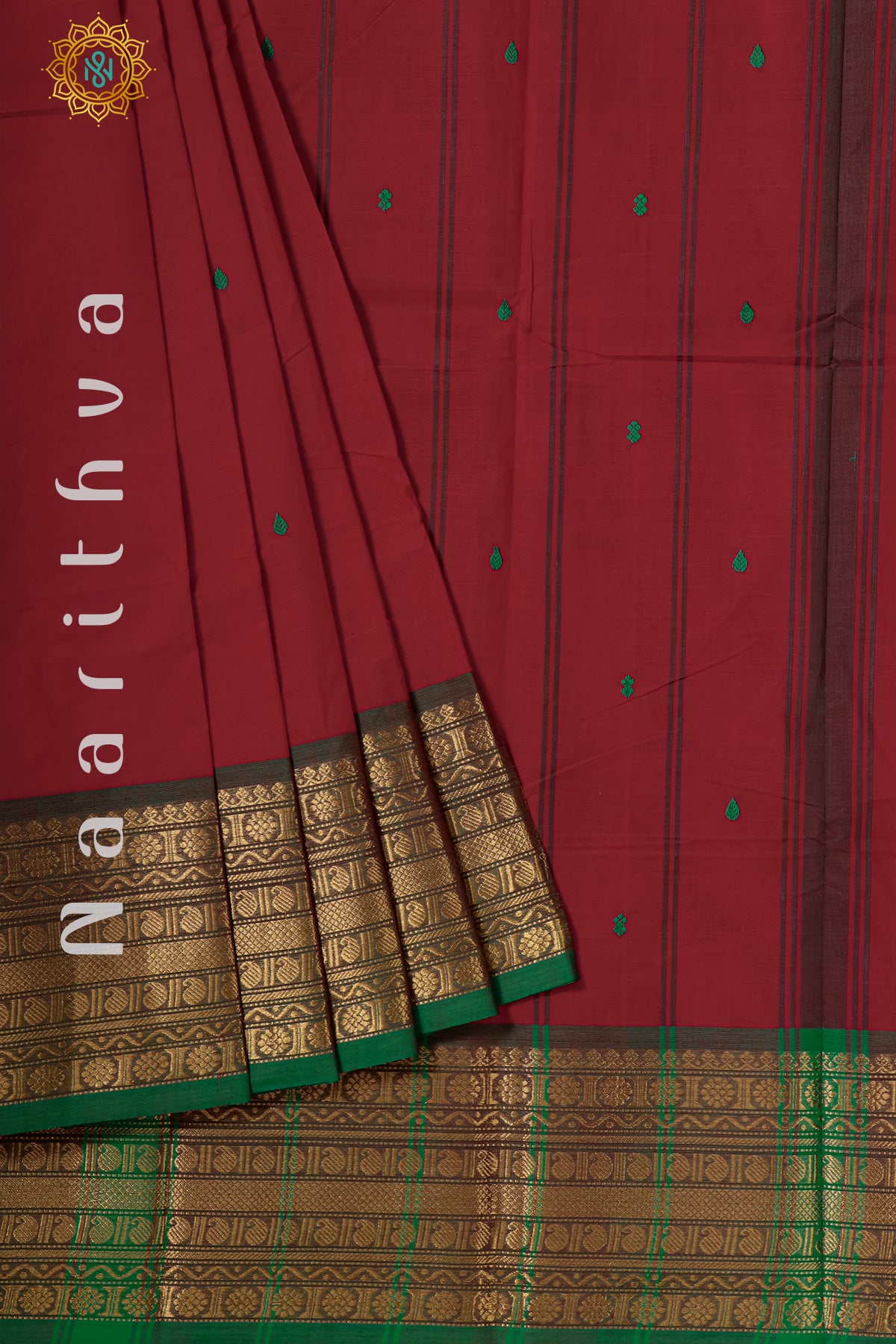 RED WITH GREEN - CHETTINAD COTTON