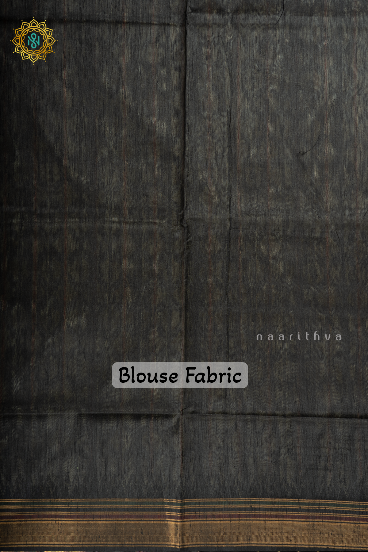 Black Semi Tussar Silk With Printed Body With Zari Border & Pallu