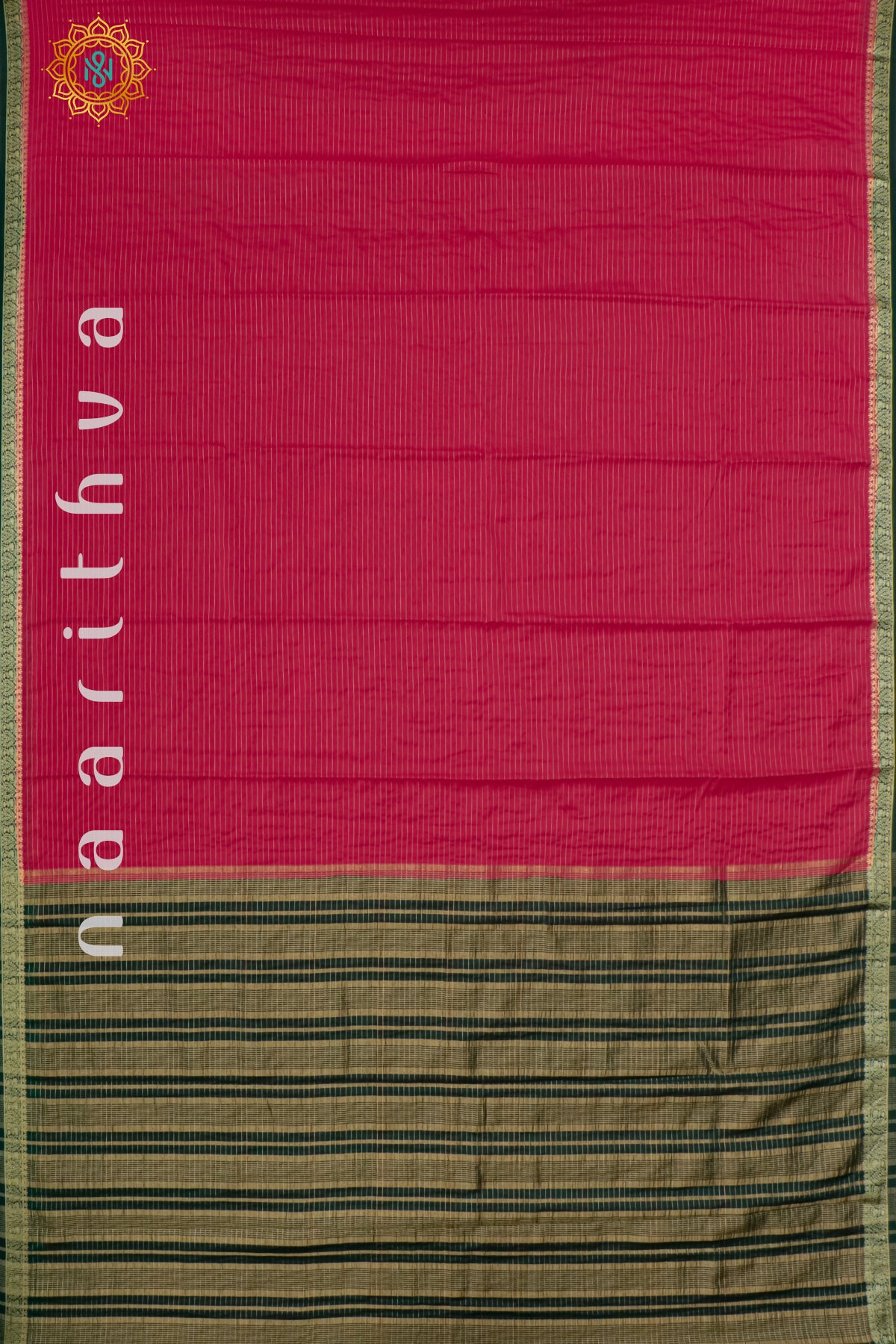 PINKISH RED WITH GREEN - SEMI MYSORE CREPE SILK