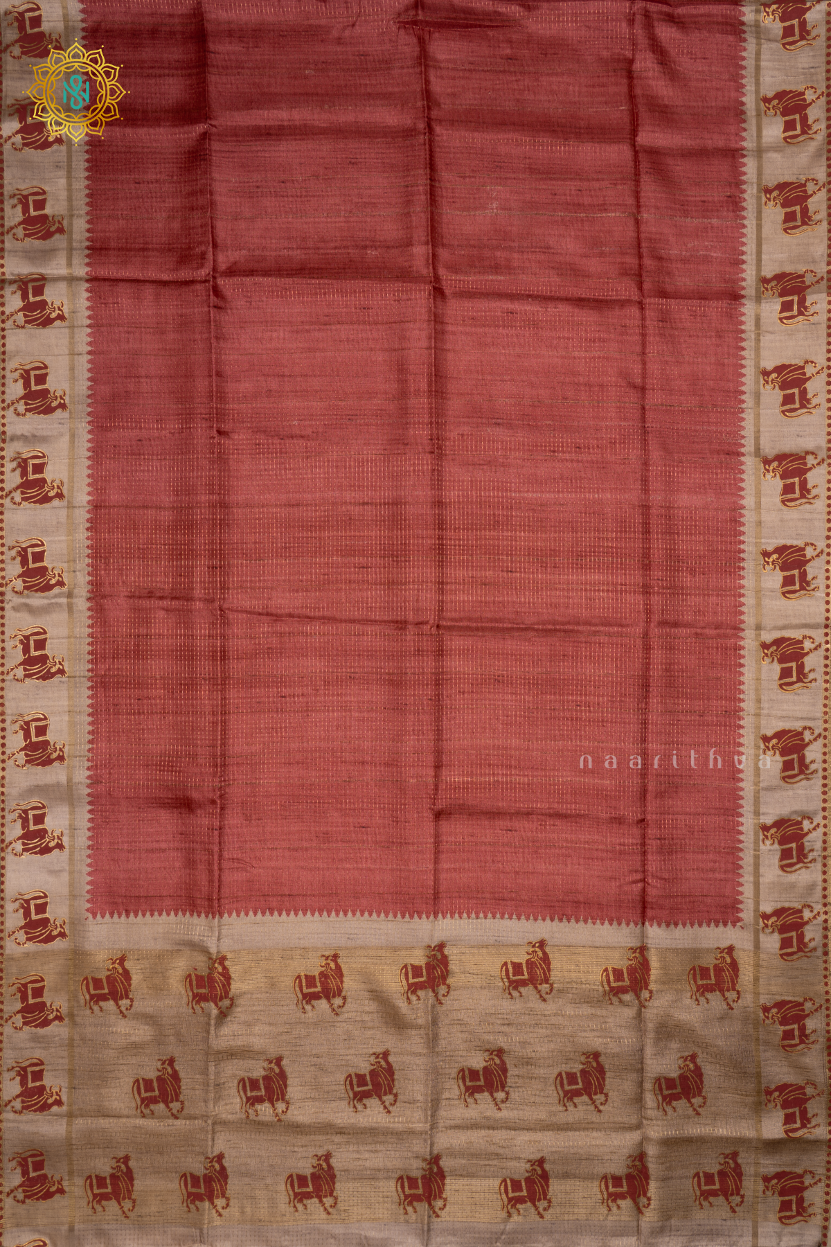 RED WITH BEIGE - SEMI TUSSAR SILK