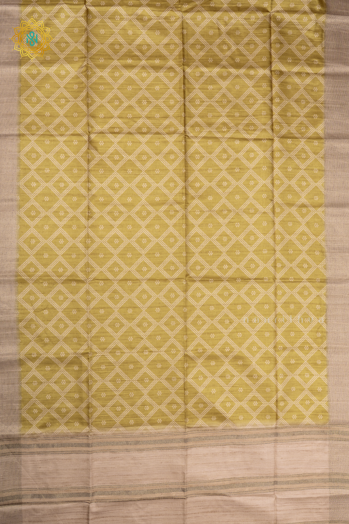 OLIVE GREEN WITH BEIGE - SEMI TUSSAR SILK