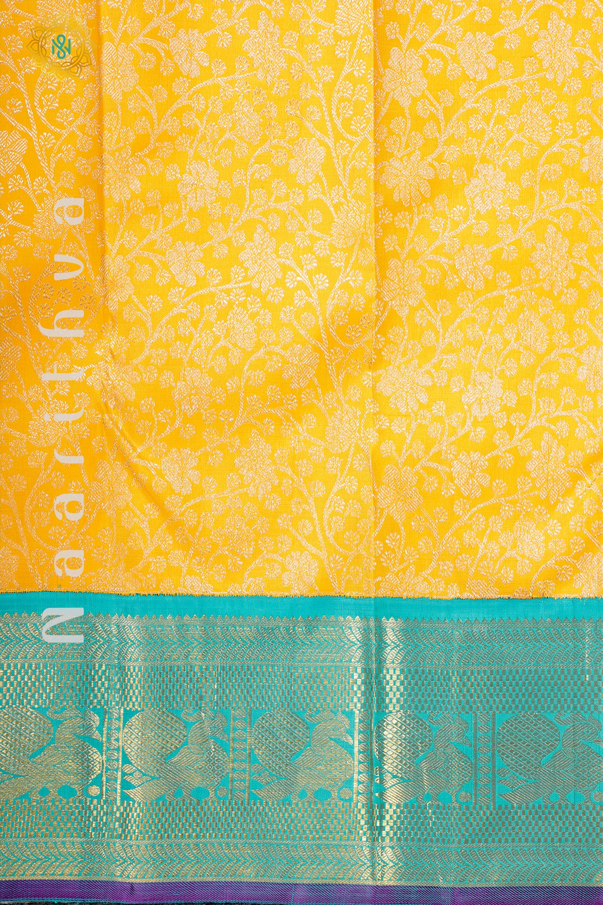 YELLOW WITH BLUE - PURE KANJIVARAM SILK