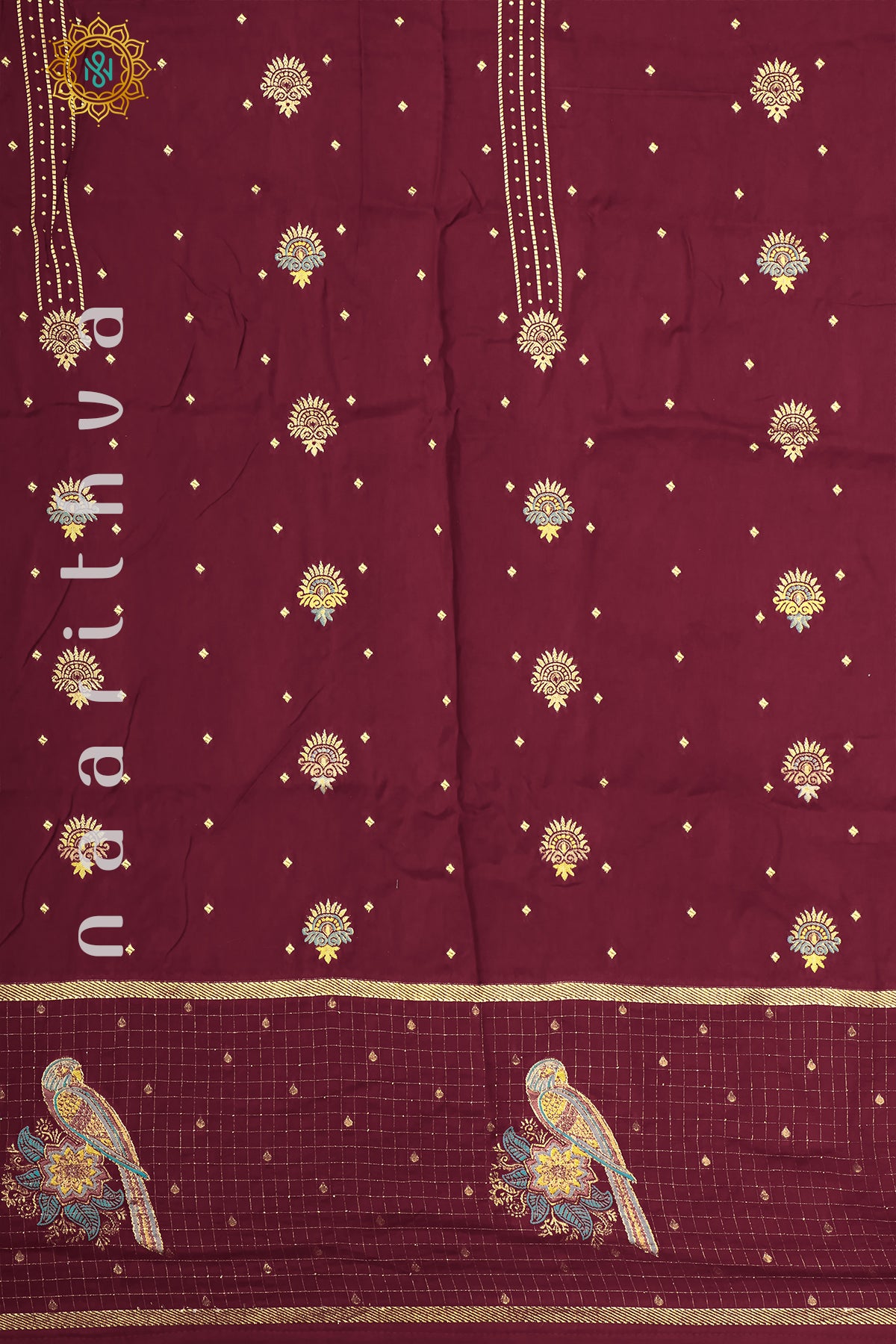 MAROON WITH BOTTLE GREEN - DOLA SILK