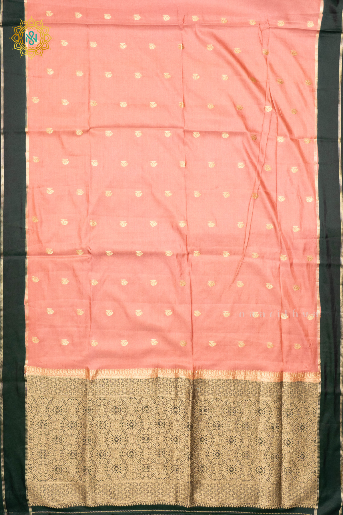 PEACH WITH BOTTLE GREEN - SEMI SILK