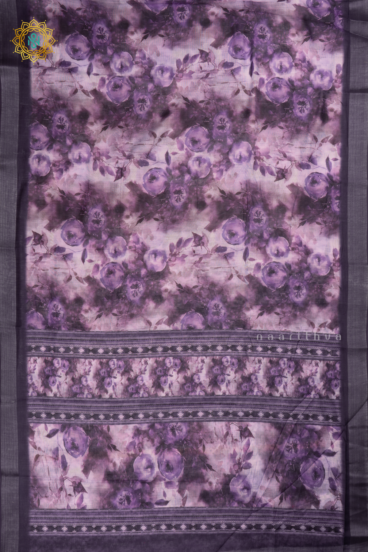 Purple Linen By Cotton Saree With Floral Printed Body