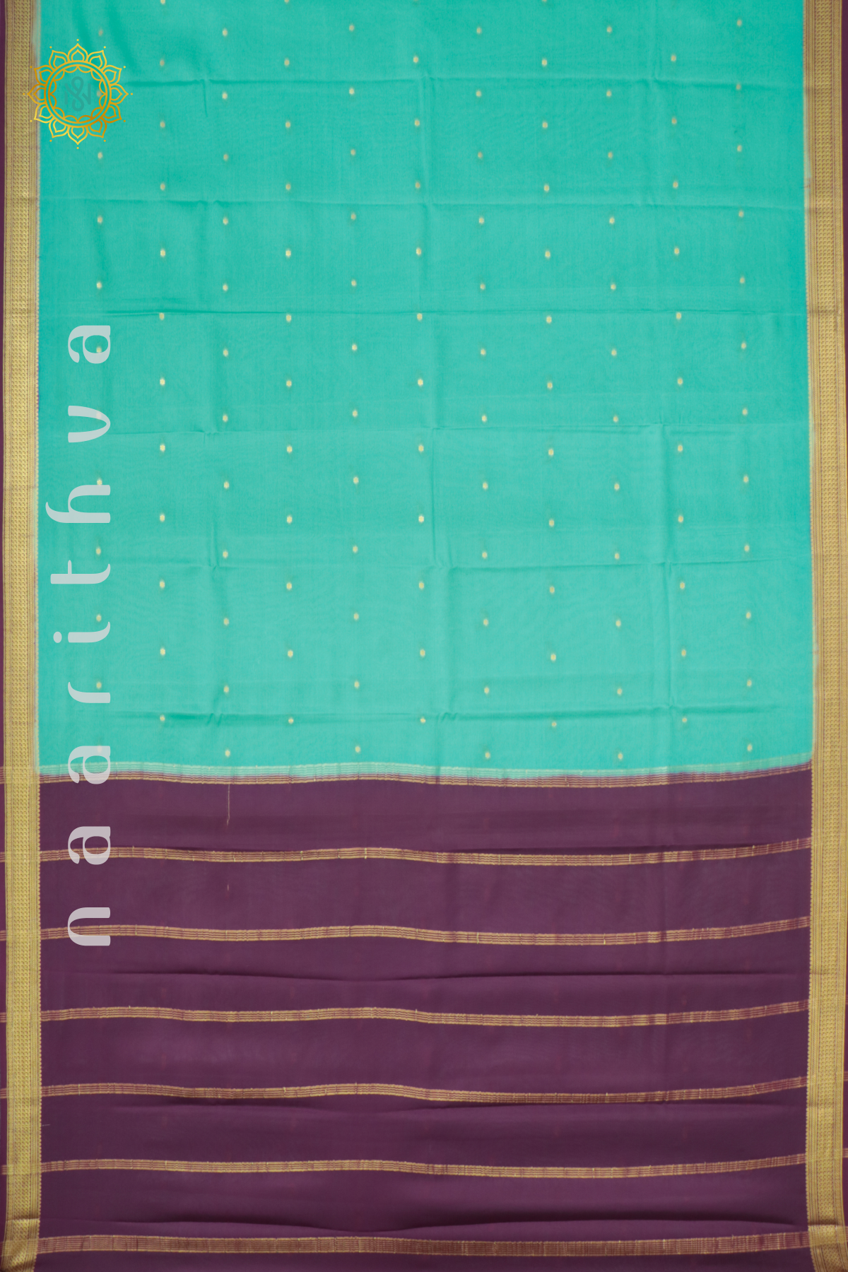 AQUA BLUE WITH WINE - PURE MYSORE CREPE SILK