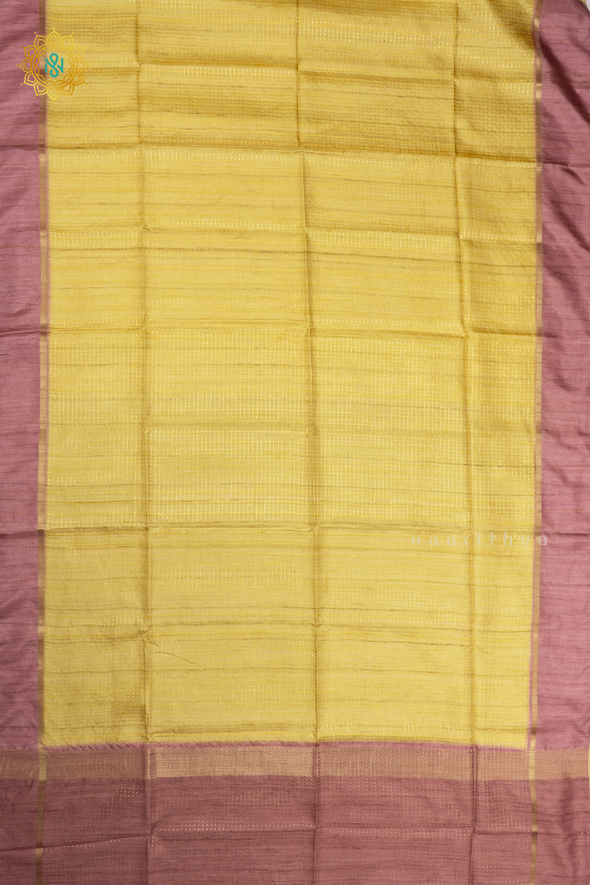 YELLOW WITH PEACHISH PINK - SEMI TUSSAR SILK