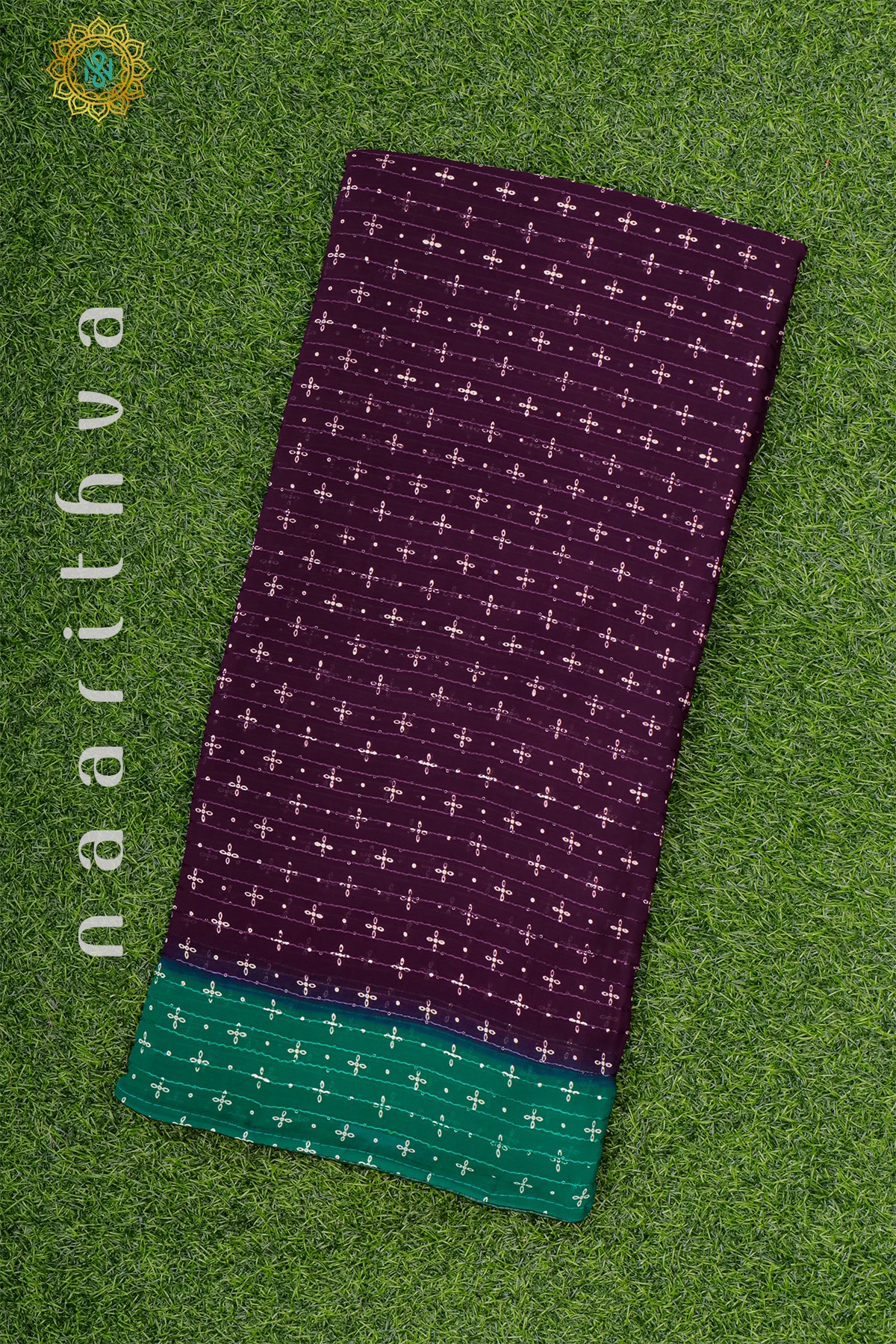 PURPLE WITH GREEN - SEMI GEORGETTE