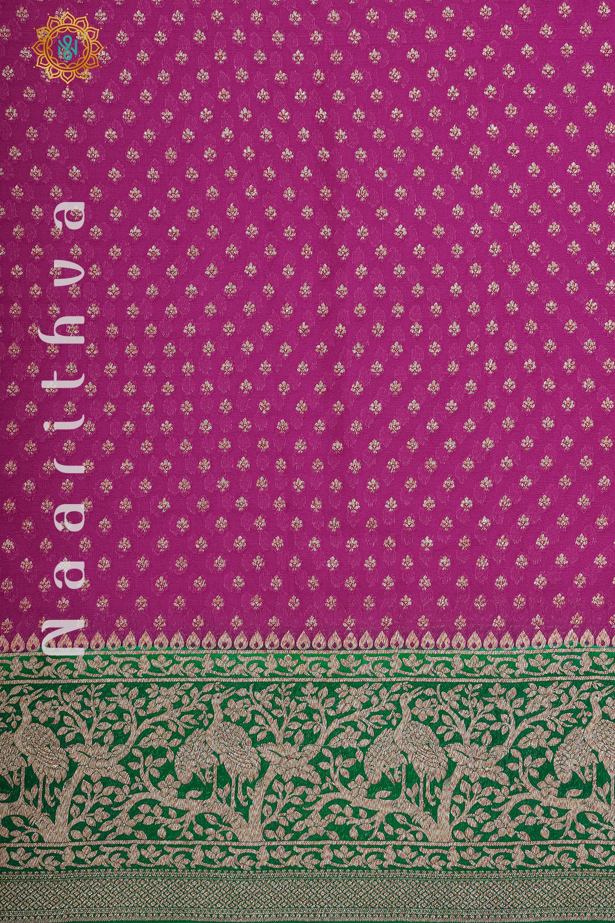 PINK WITH GREEN - PURE HANDLOOM KHADDI GEORGETTE BANARAS