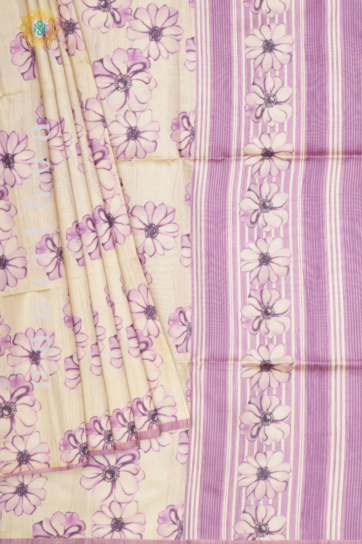 BIEGE WITH LAVENDER - SEMI TUSSAR SILK