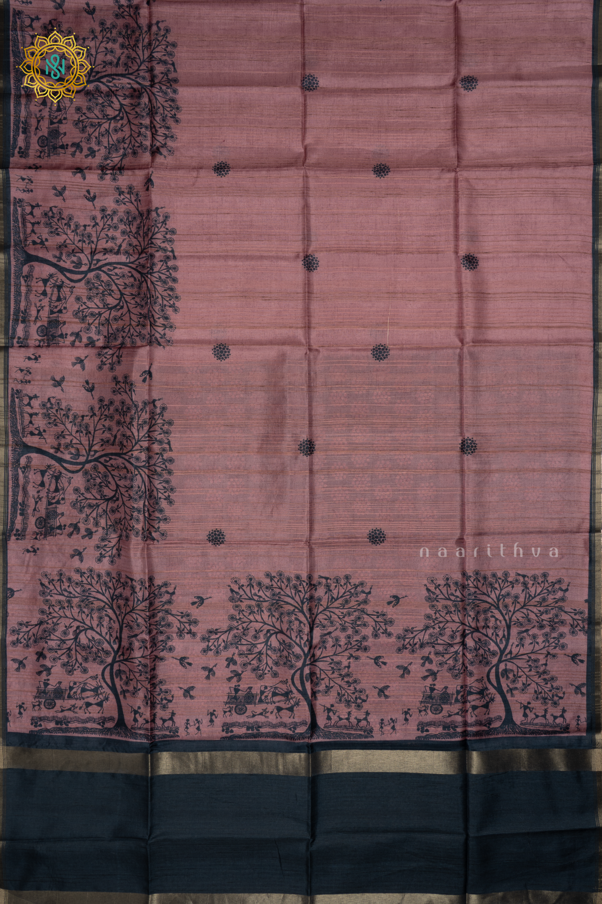 PINKISH LAVENDER - SEMI TUSSAR SILK SAREE PRINTED BODY, CONTRAST BORDER