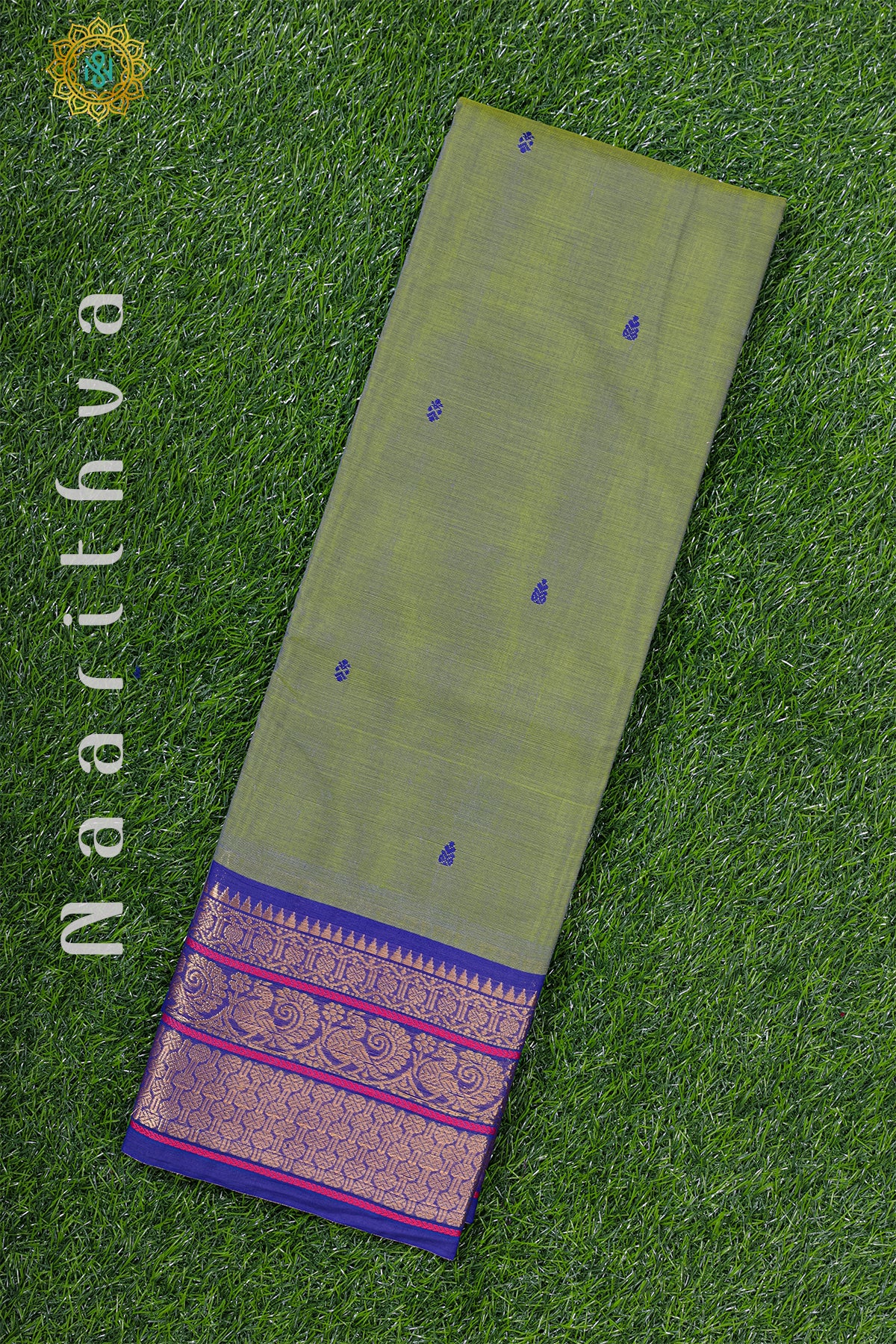 GREEN WITH BLUE - CHETTINAD COTTON