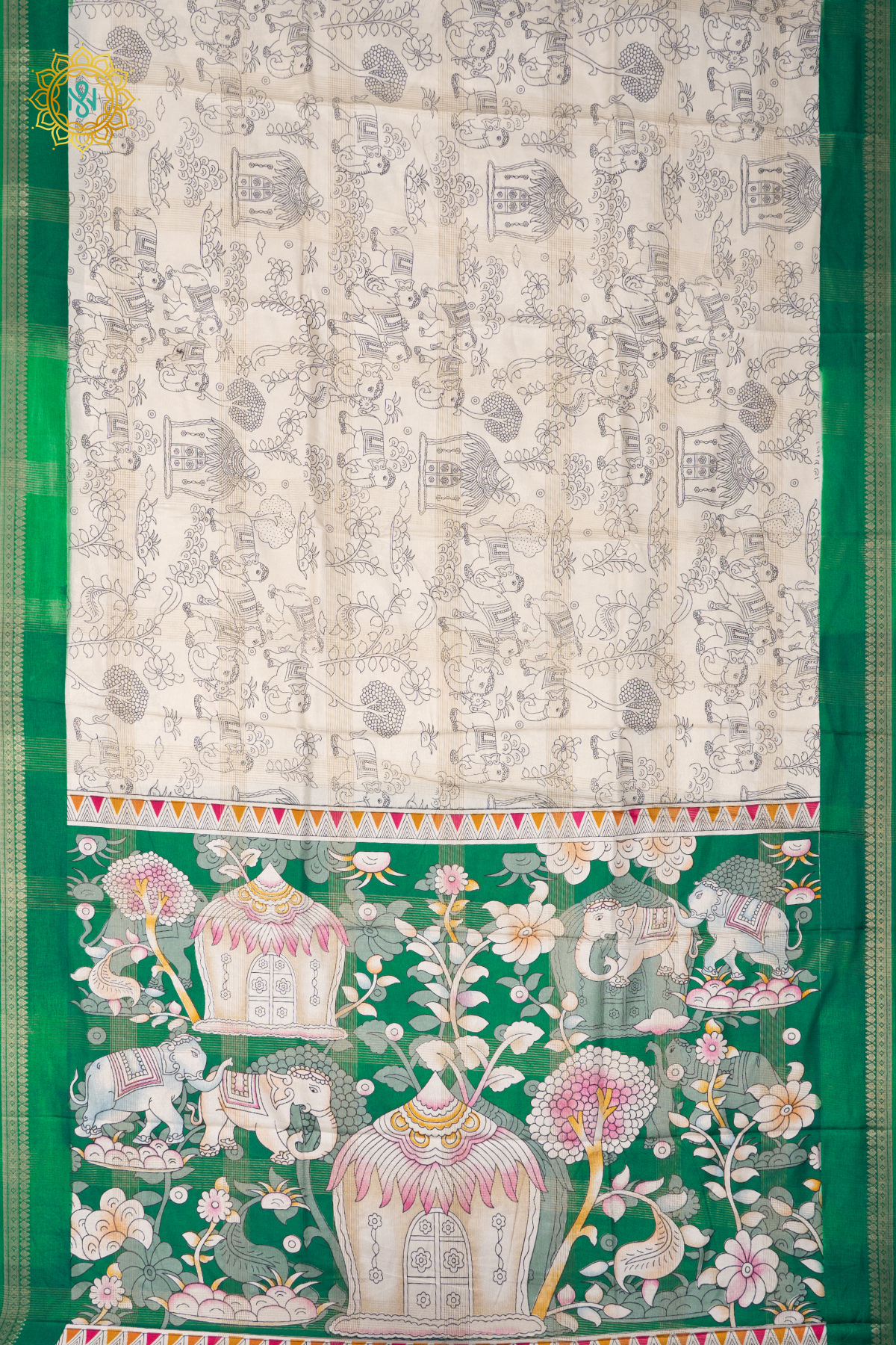 WHITE WITH GREEN - SEMI SILK