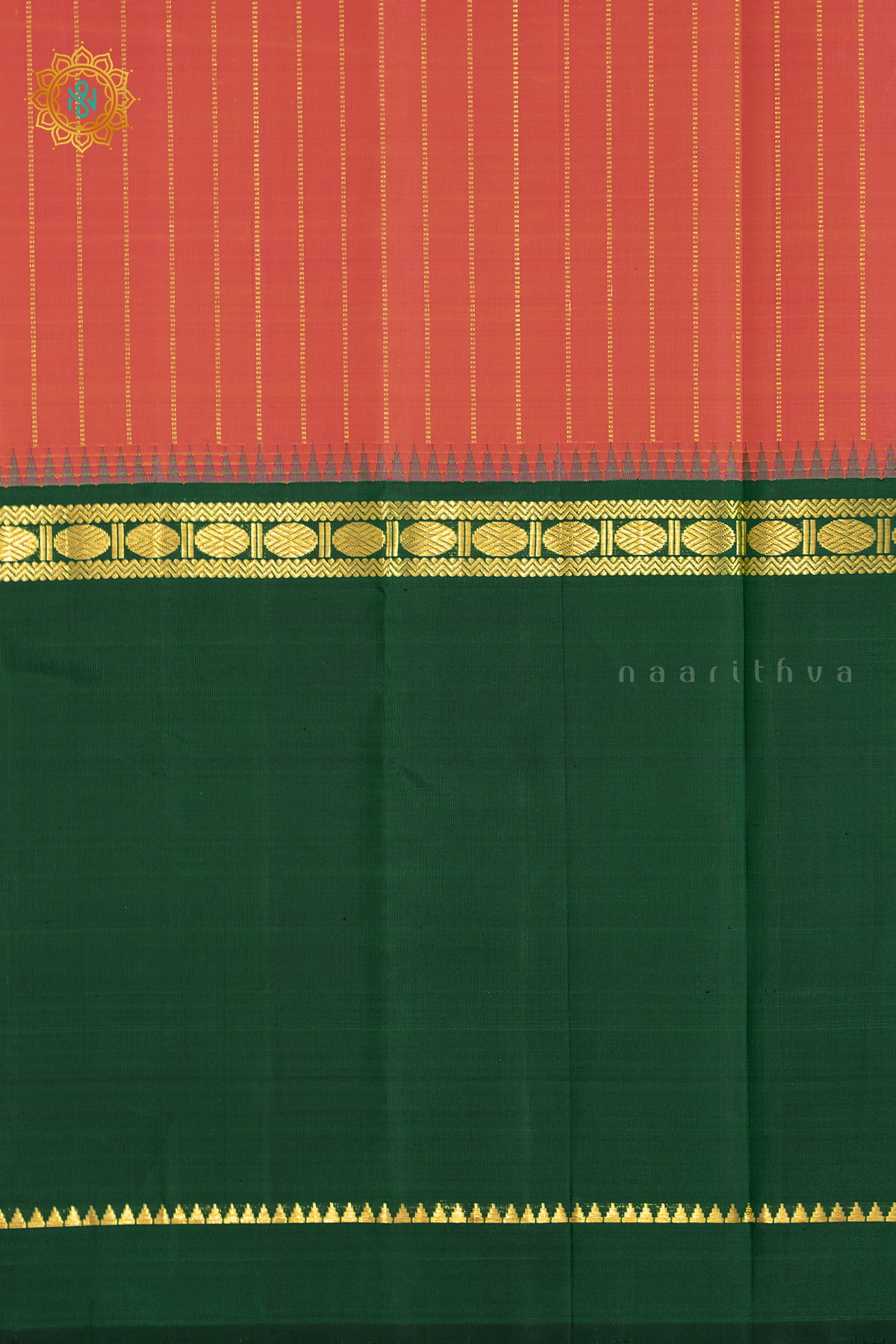 ORANGE WITH BOTTLE GREEN - PURE KANJIVARAM SILK