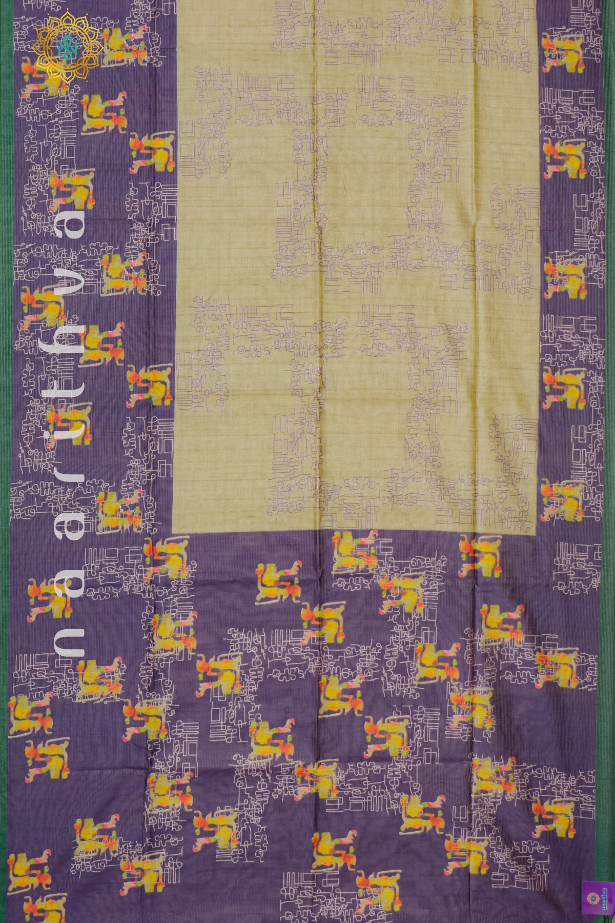 PURPLE WITH GREEN - SEMI TUSSAR SILK