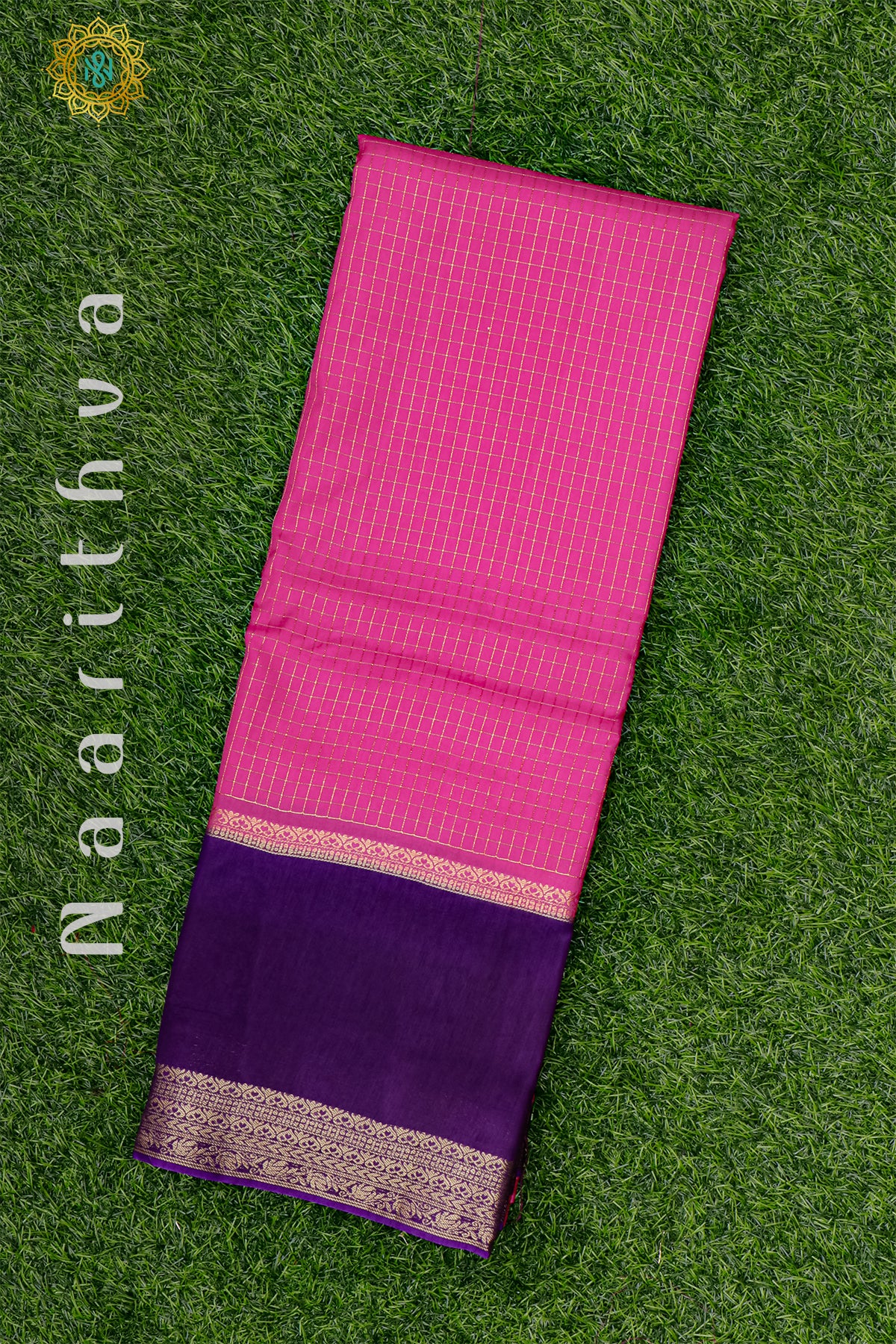 PINK WITH BLUE - SEMI MYSORE CREPE SILK