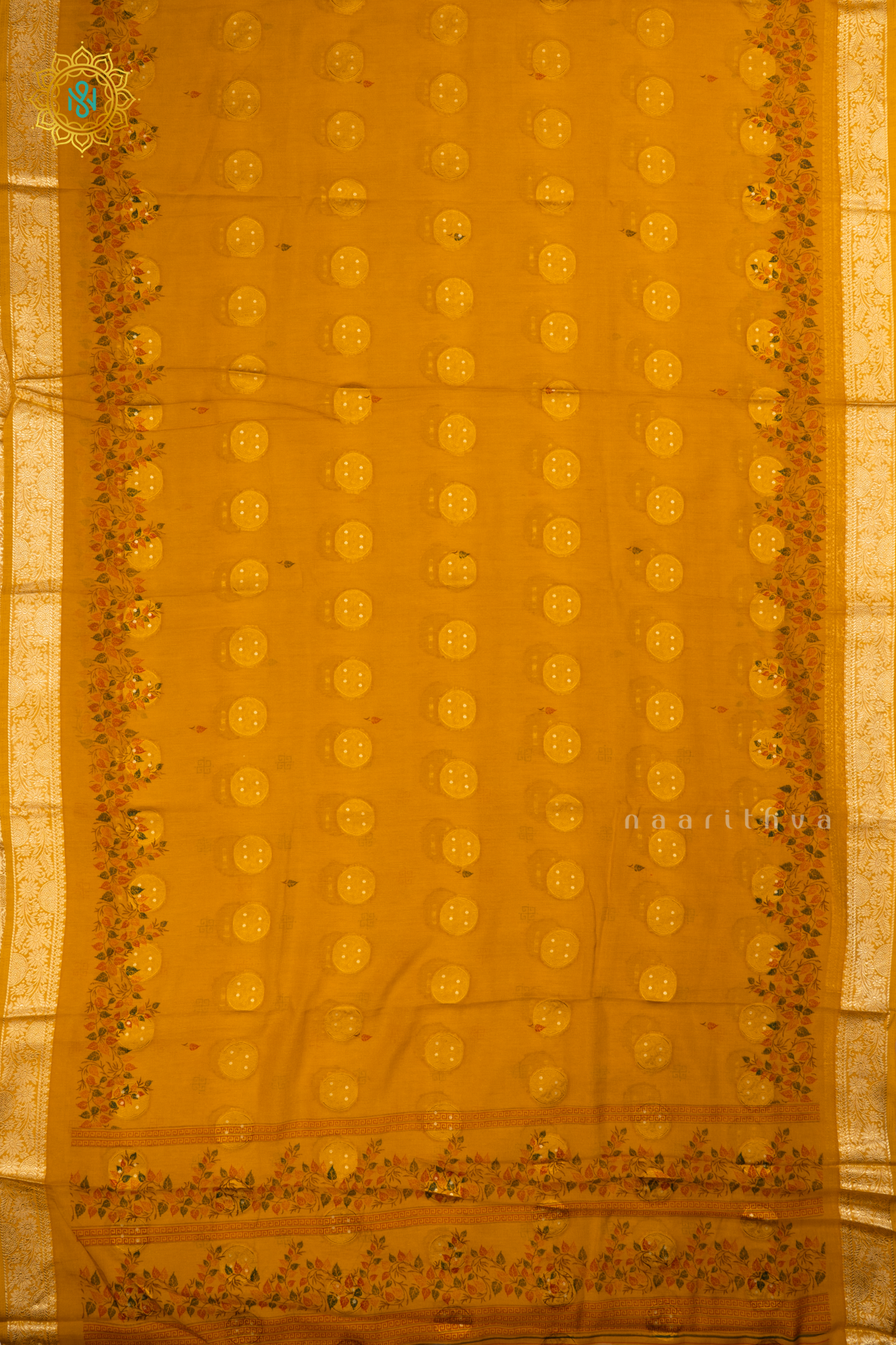 Yellow Semi Georgette Saree With Printed Body And \Zari Border