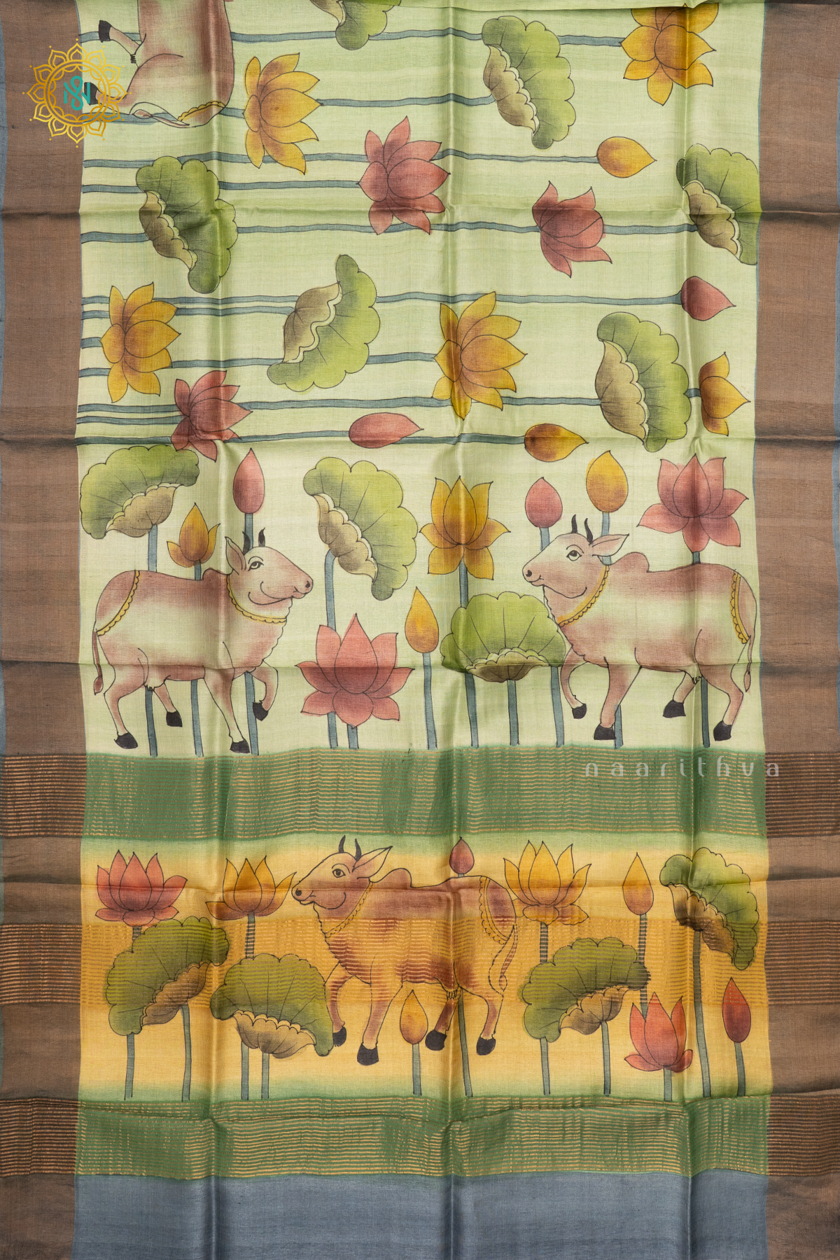 GREEN WITH GREY - PURE TUSSAR SILK