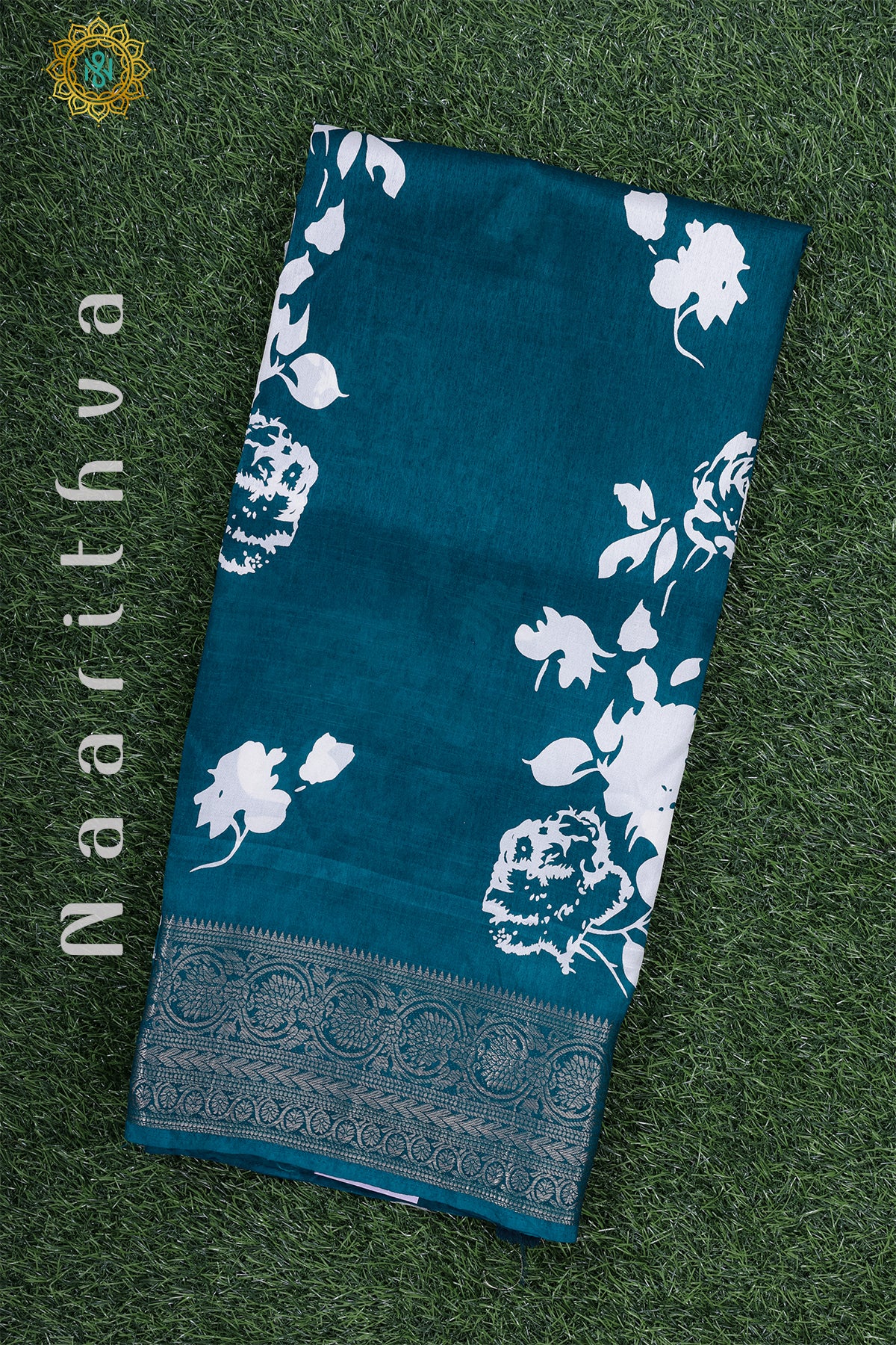 PEACOCK BLUE - CASUAL WEAR PRINTED BUTTER CREPE