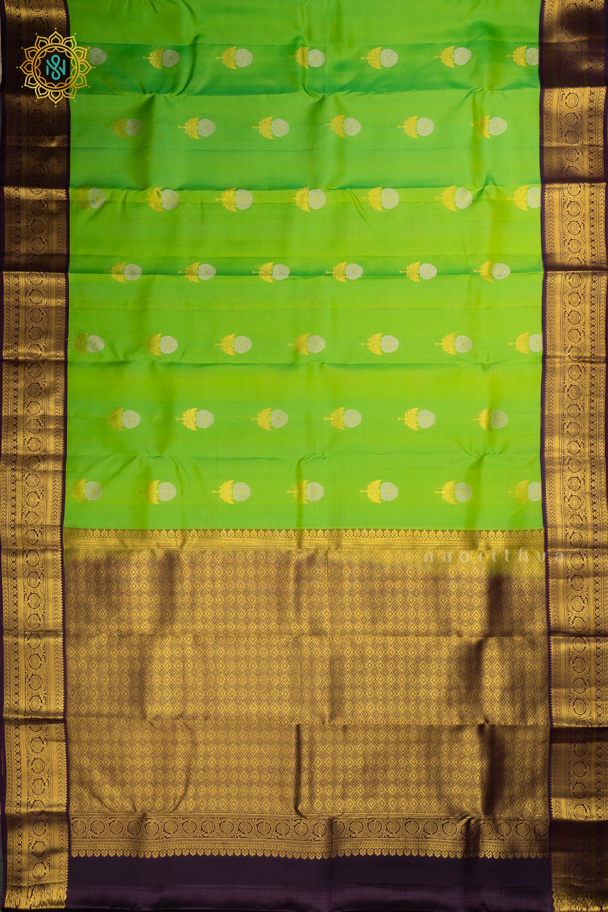 PARROT GREEN WITH DEEP WINE  - PURE KANJIVARAM SILK