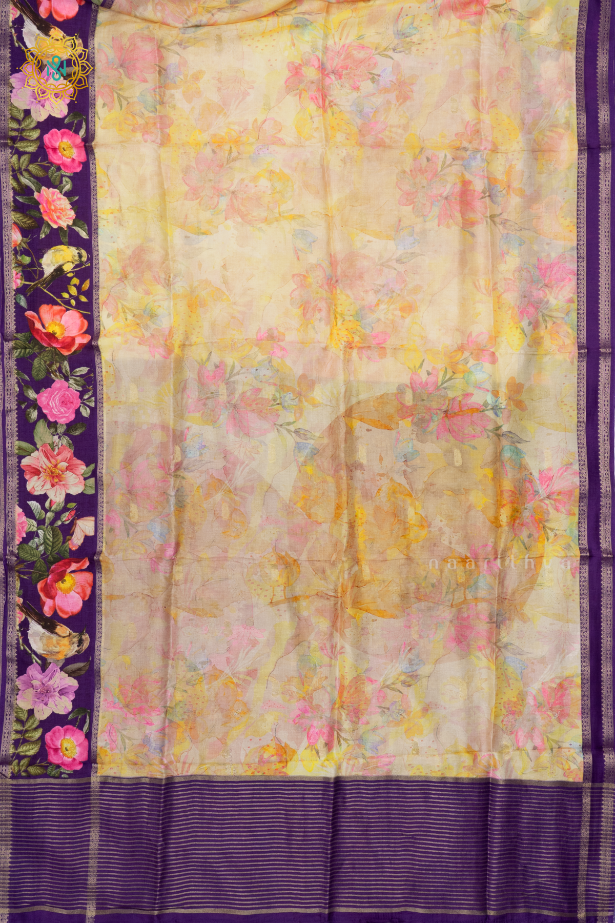 OFF WHITE WITH PURPLE - SEMI CREPE SILK