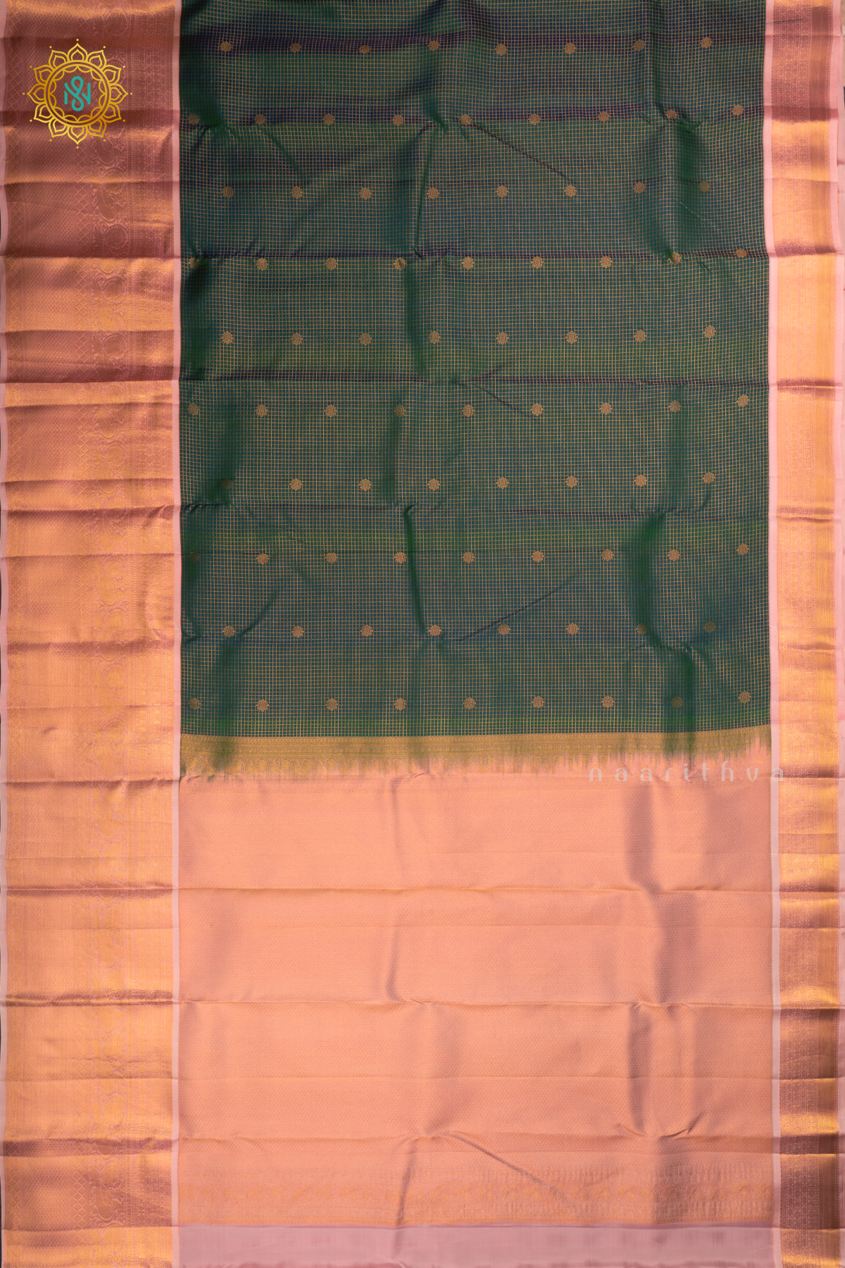 PEACOCK BLUE WITH PEACHISH PINK - PURE KANJIVARAM SILK