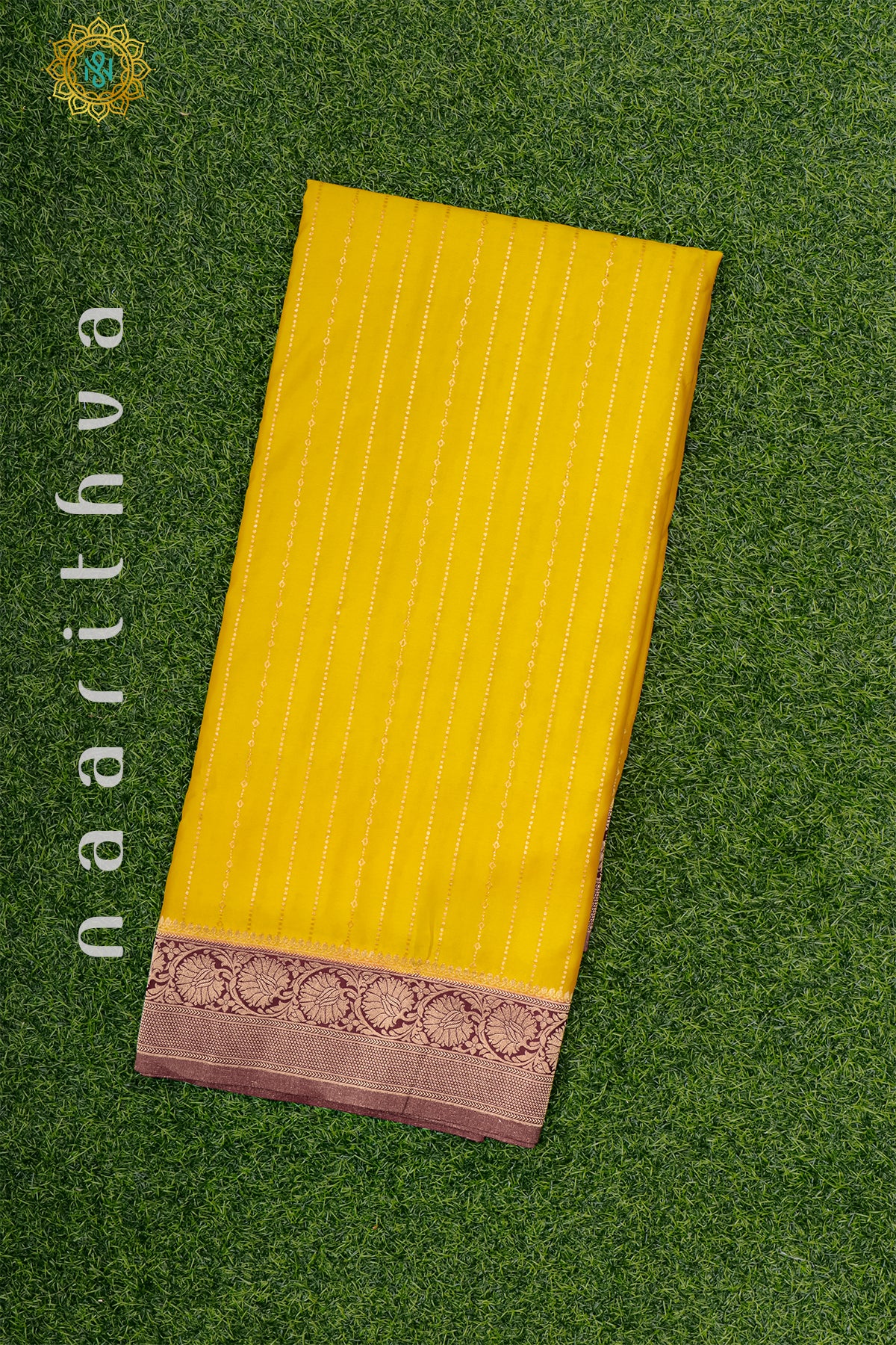 YELLOW WITH MAROON - SEMI MYSORE CREPE SILK