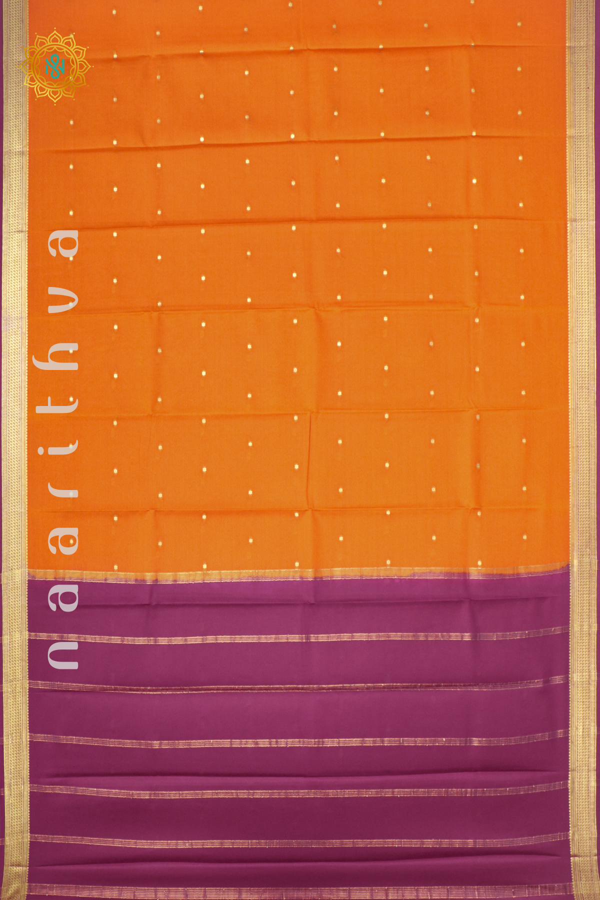 ORANGE WITH MAGENTA - PURE MYSORE CREPE SILK