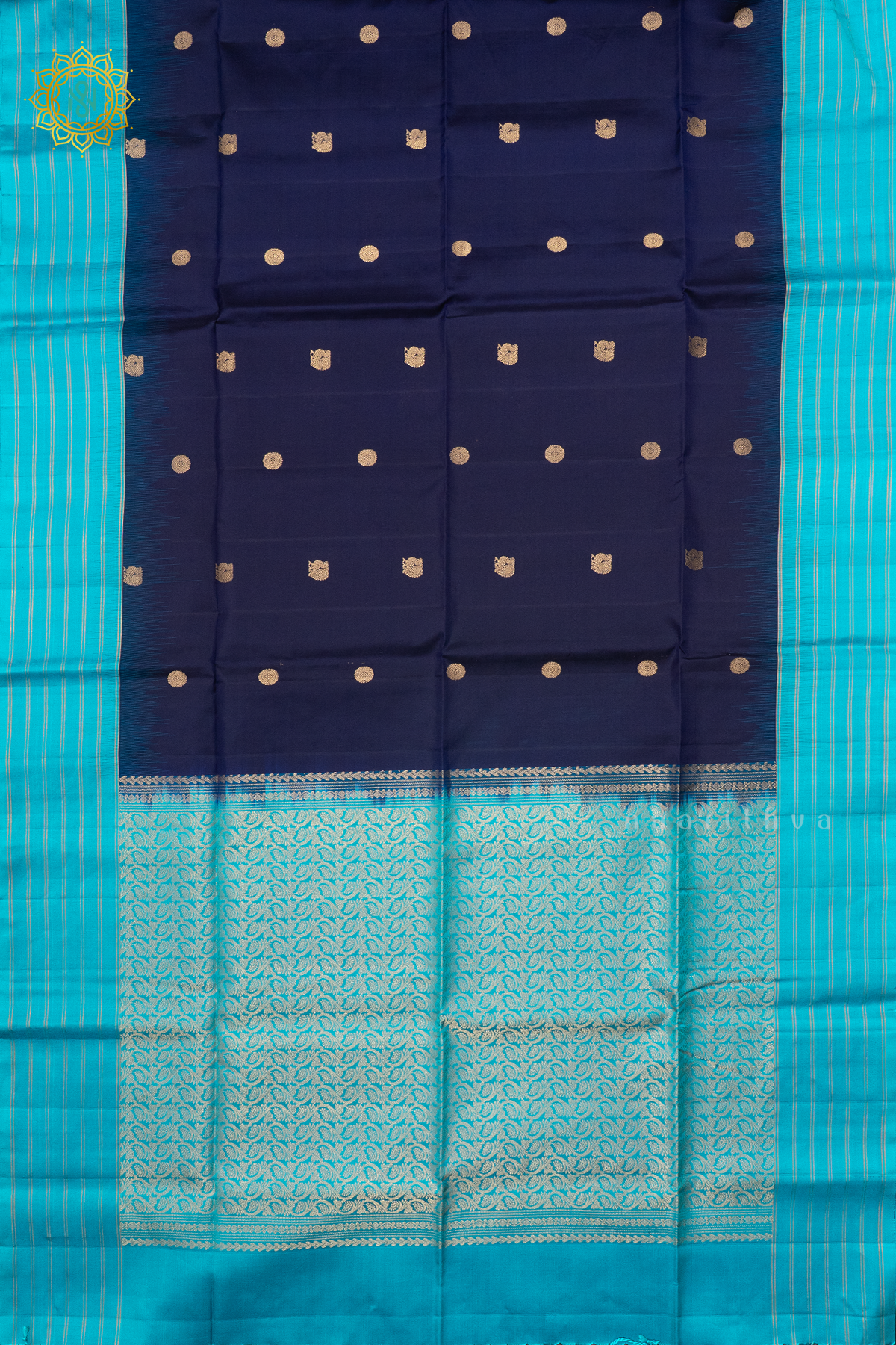 NAVY BLUE WITH SKY BLUE - PURE KANJIVARAM SOFT SILK