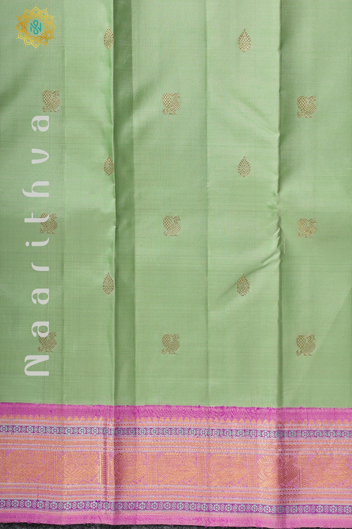 PISTA GREEN WITH PINK & BLUE - PURE KANJIVARAM SILK