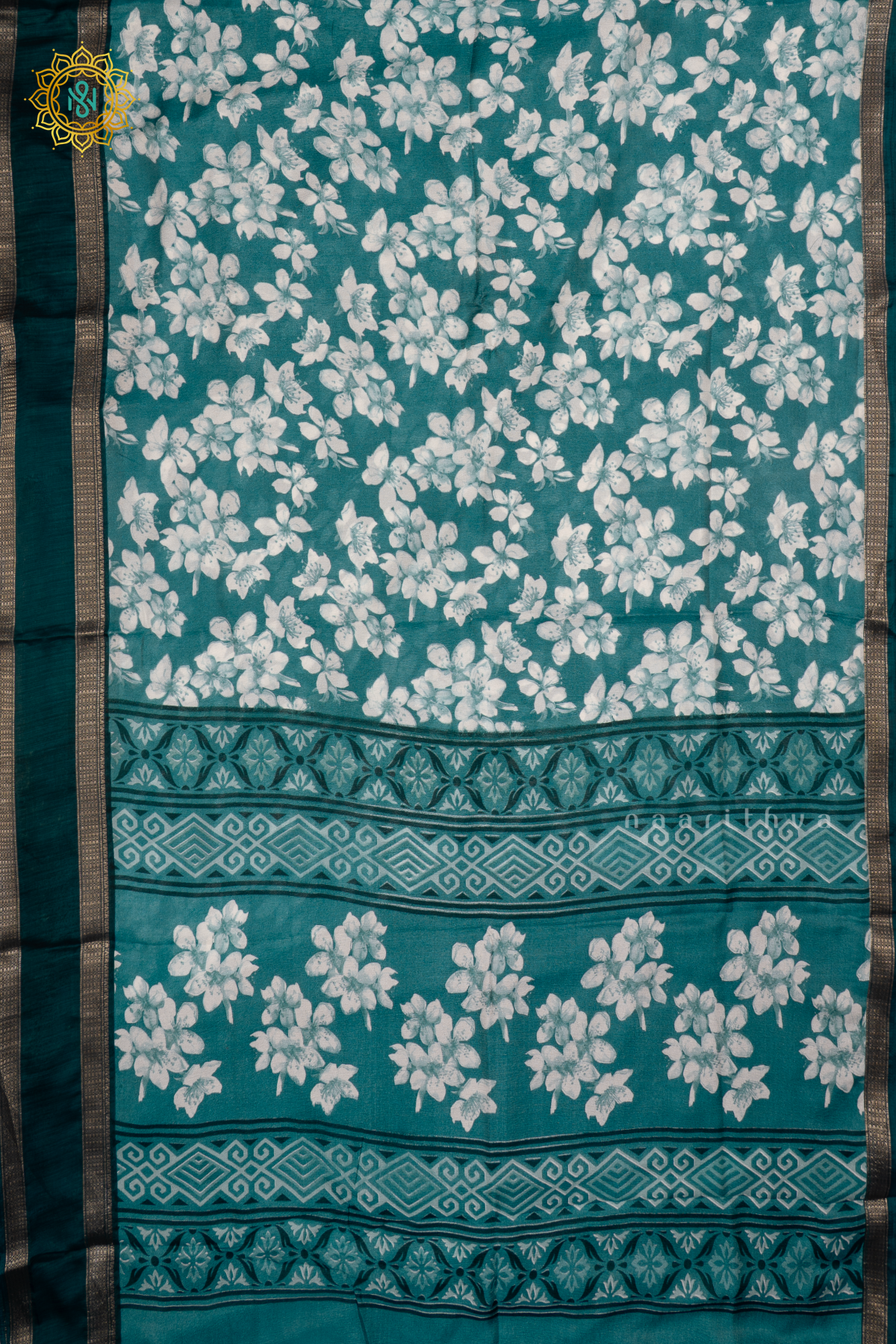 AQUA BLUE WITH PEACOCK BLUE - SEMI GEORGETTE