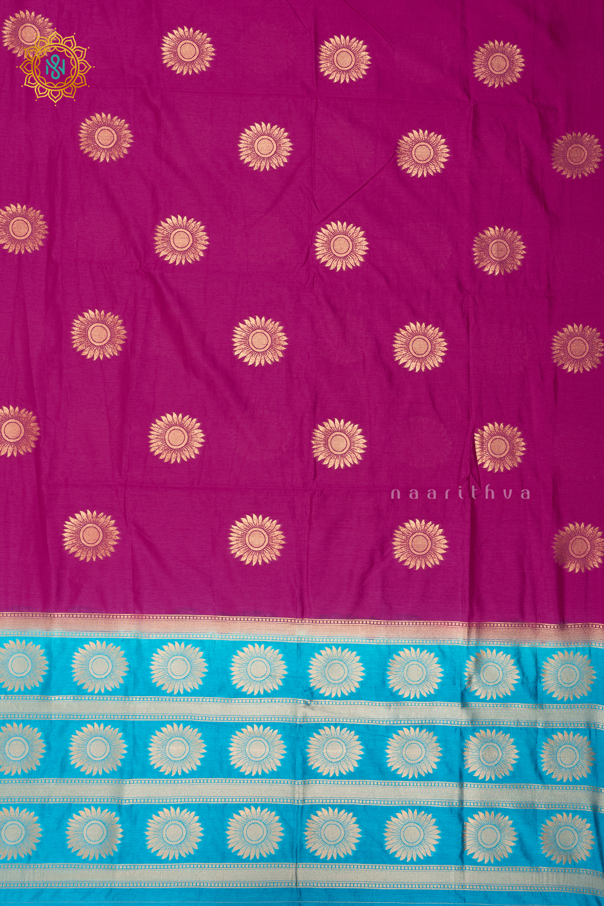 PINK WITH SKY BLUE - SEMI RAW SILK