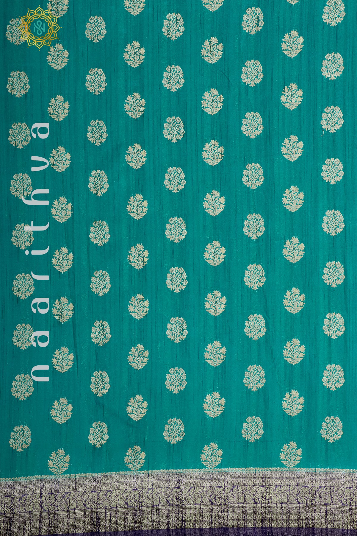 CYAN GREEN WITH NAVY BLUE - SEMI CREPE GEORGETTE