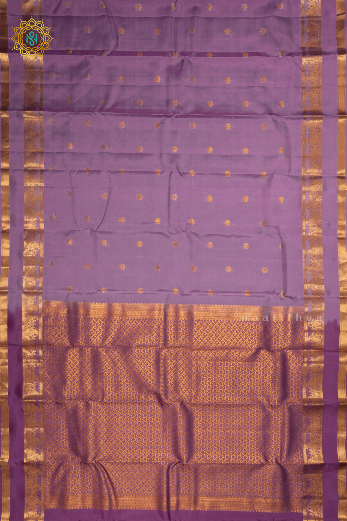 Lavender with Magenta Pure Mix Kanjivaram Silk Saree with Zari Woven Buttas and Zari Woven Gap Border With Contrast Pallu & Blouse
