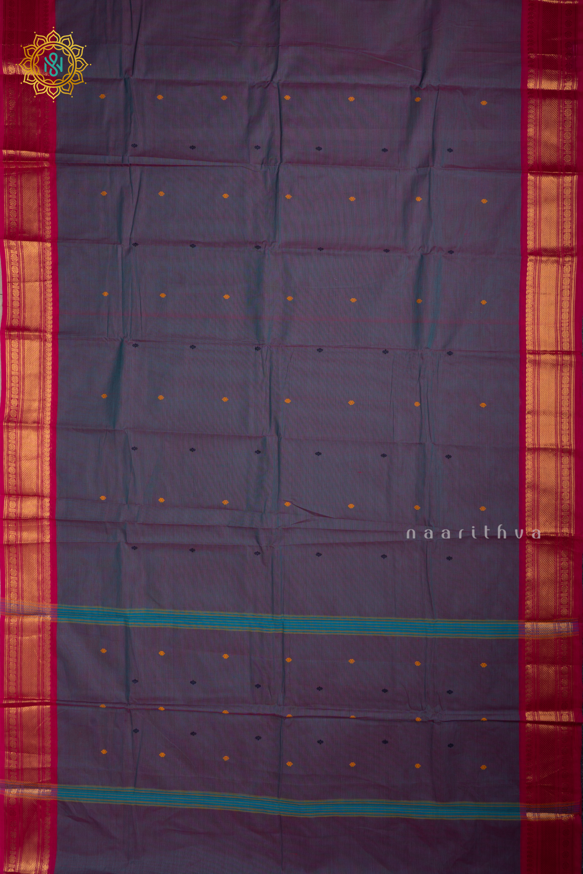 Dual Shade Of Green With Pink Chettinad Cotton Saree With Thread Woven Buttas & Contrast Border