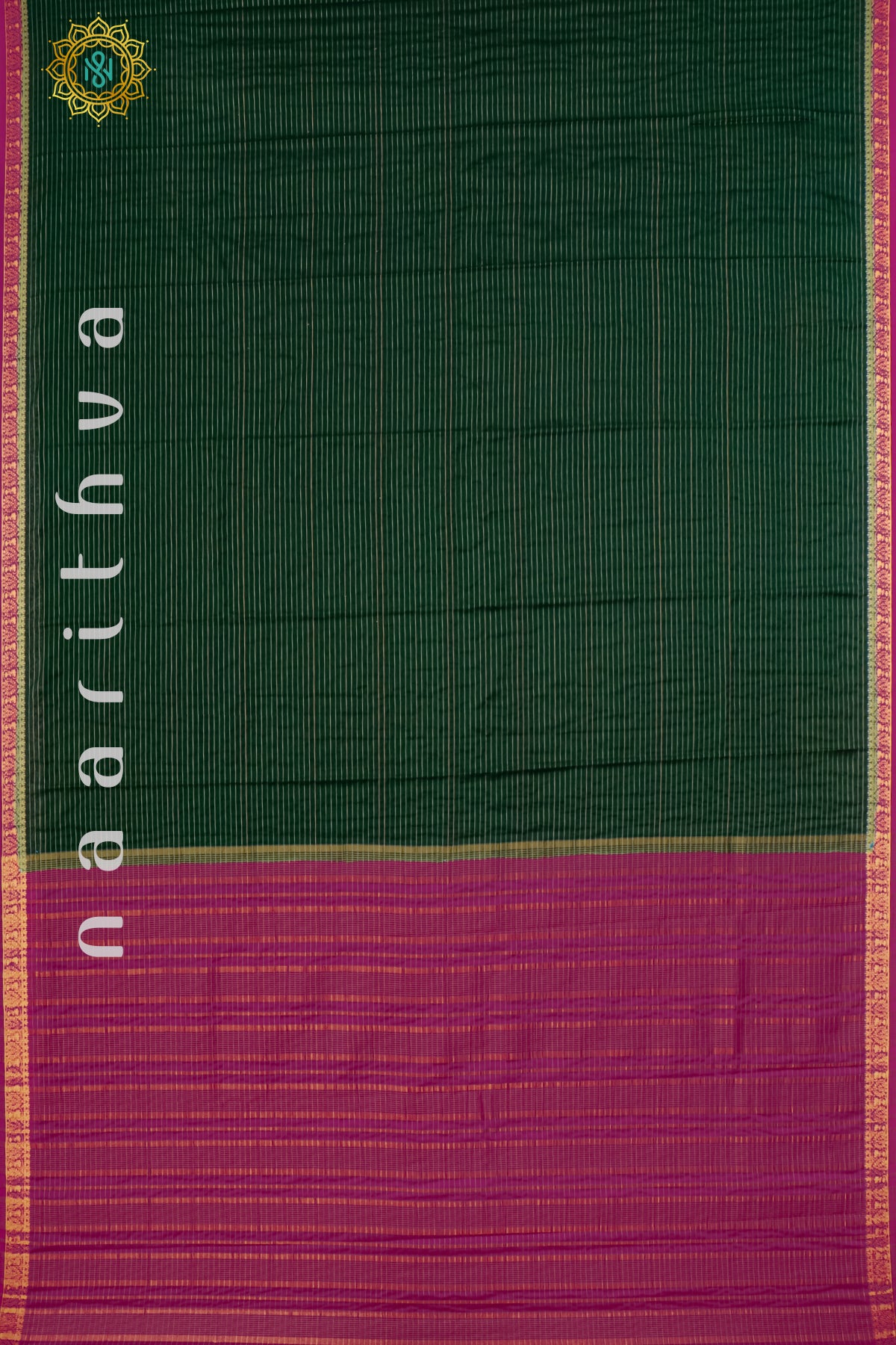 BOTTLE GREEN WITH PINK - SEMI MYSORE CREPE SILK