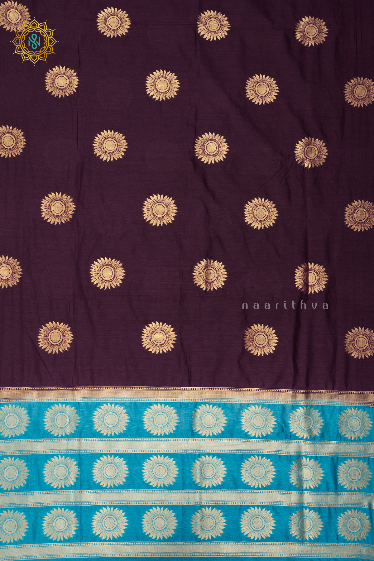DEEP WINE WITH SKY BLUE - SEMI RAW SILK