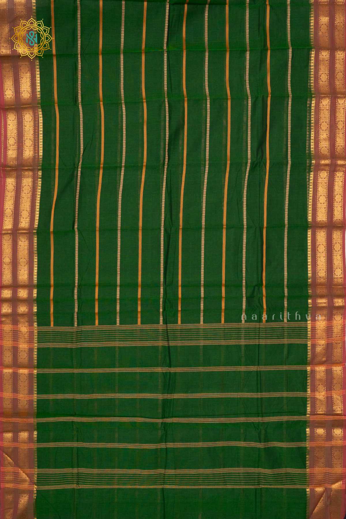 BOTTLE GREEN WITH MAROON - CHETTINAD COTTON