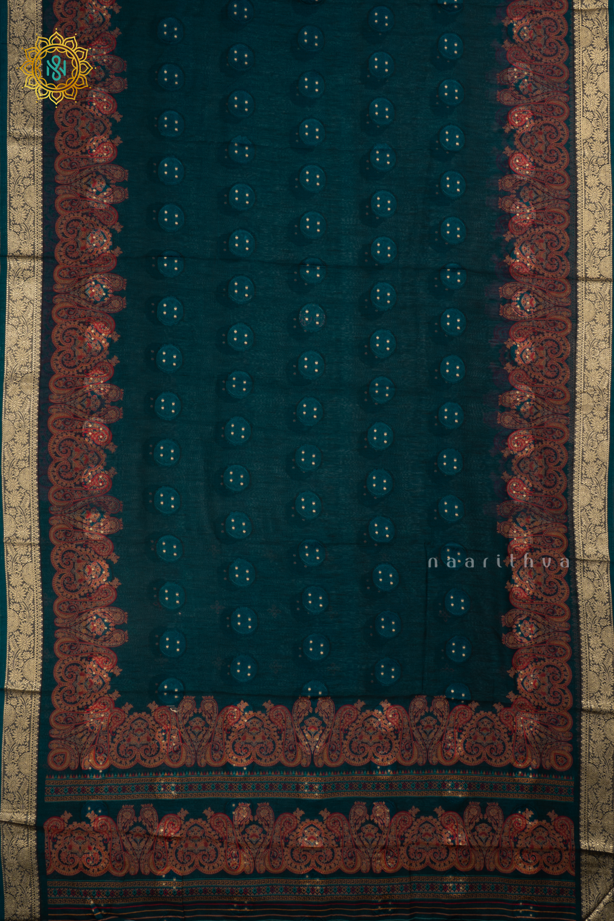 PEACOCK BLUE - SEMI GEORGETTE PRINTED BODY WITH ZARI BORDER