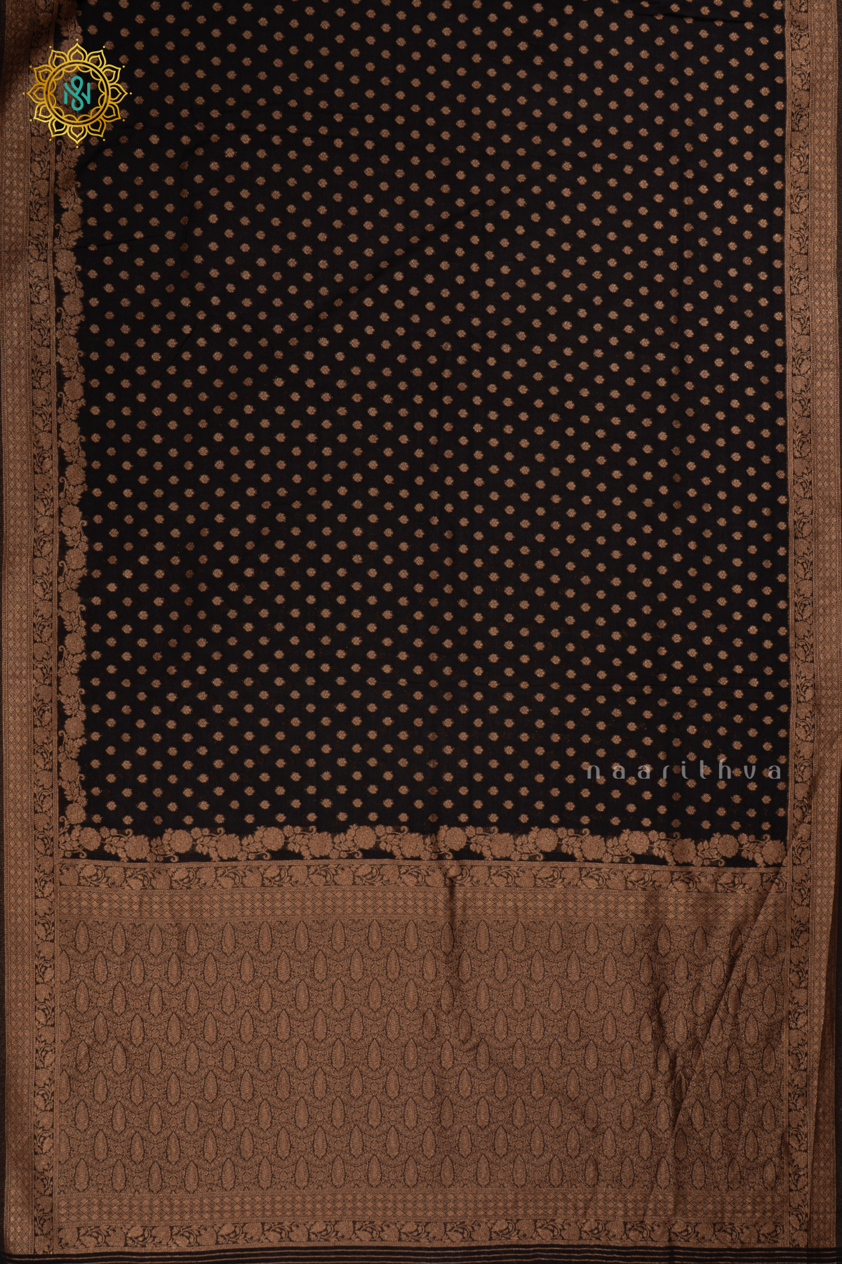 Black - Semi georgette saree with allover zari buttas and zari border