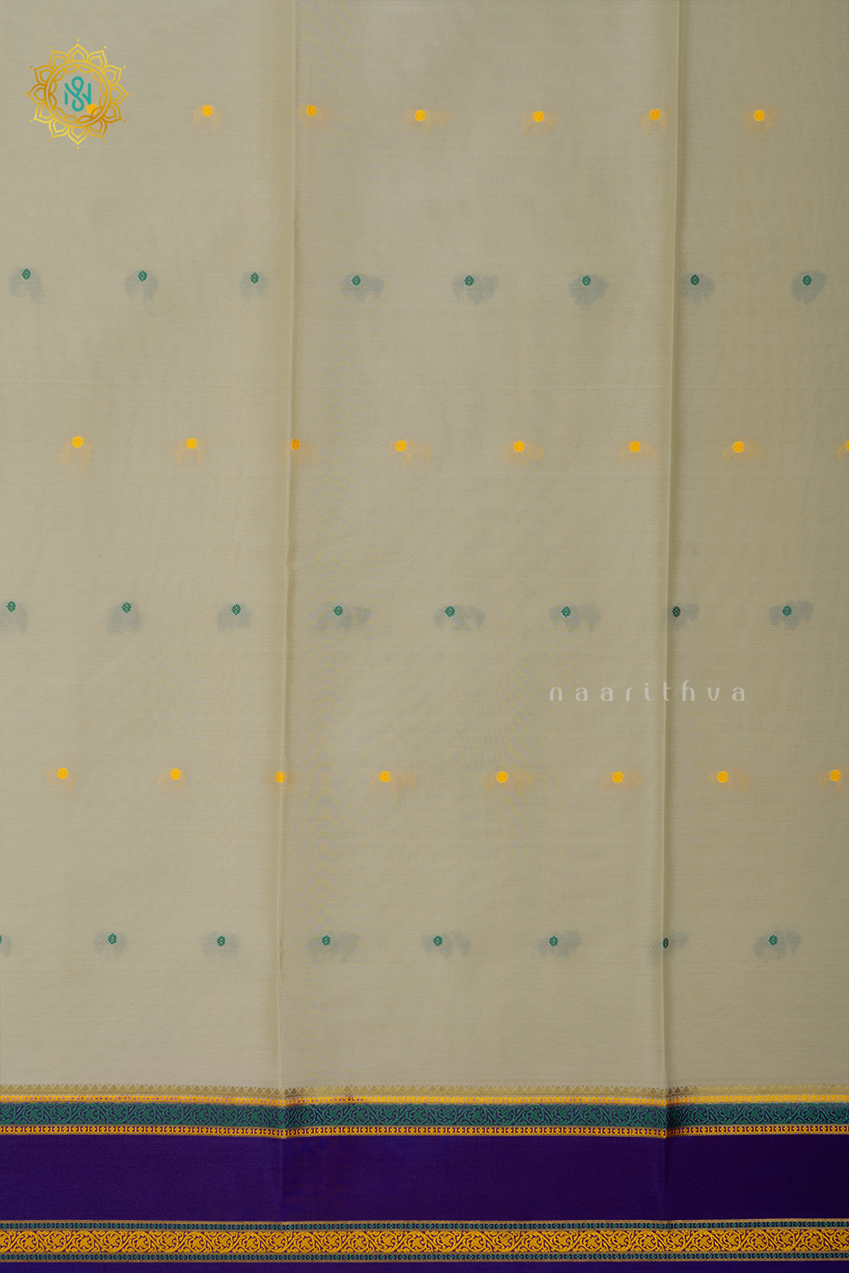 OFF WHITE WITH PURPLE - PURE MYSORE CREPE SILK