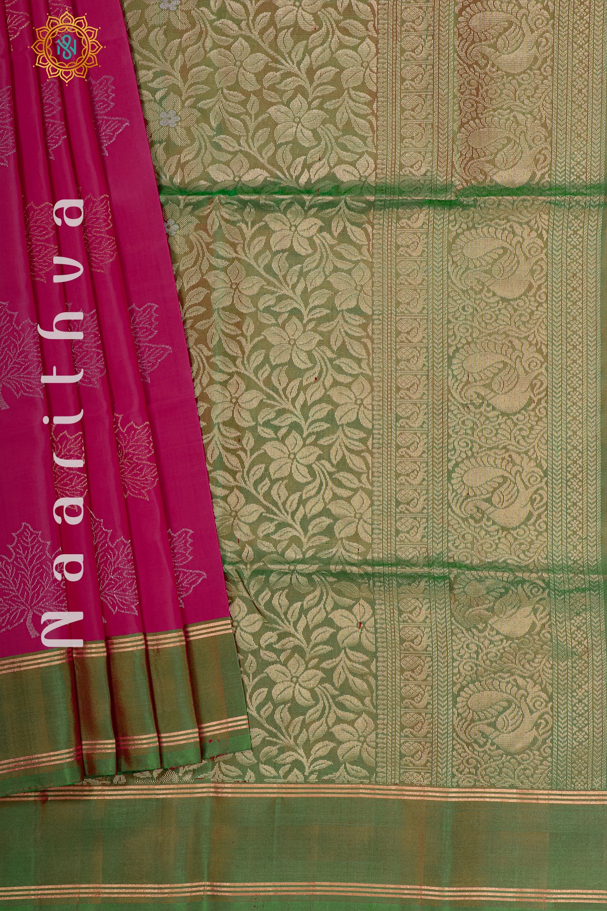 PINK WITH GREEN - PURE KANJIVARAM SOFT SILK