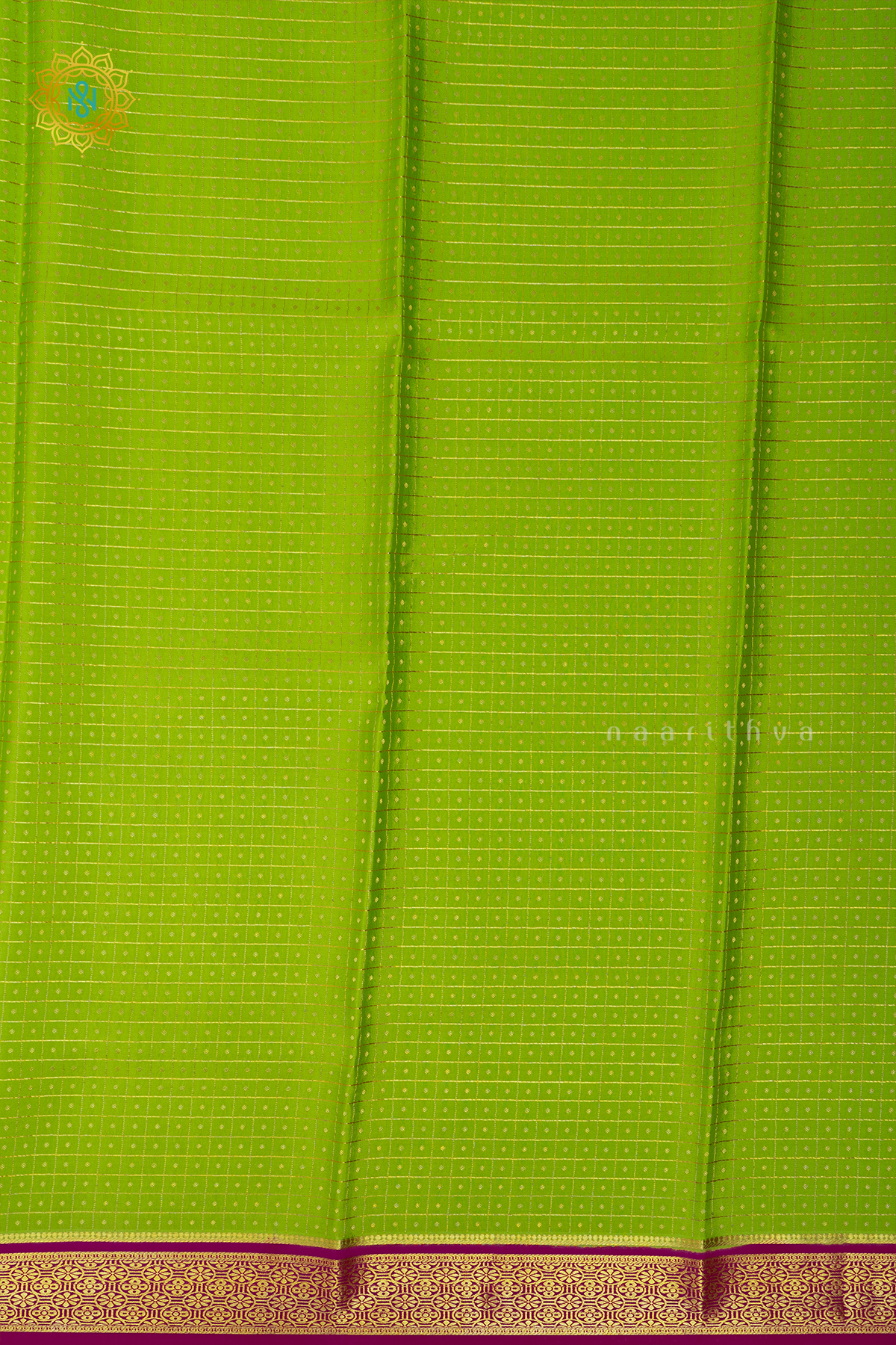 PARROT GREEN WITH PINK - PURE MYSORE CREPE SILK