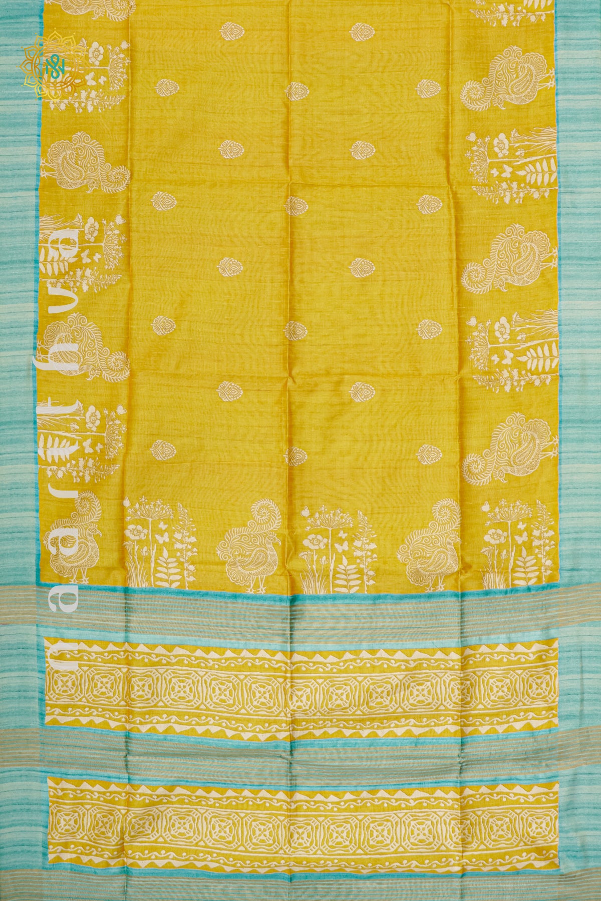 YELLOW WITH AQUA BLUE - SEMI TUSSAR