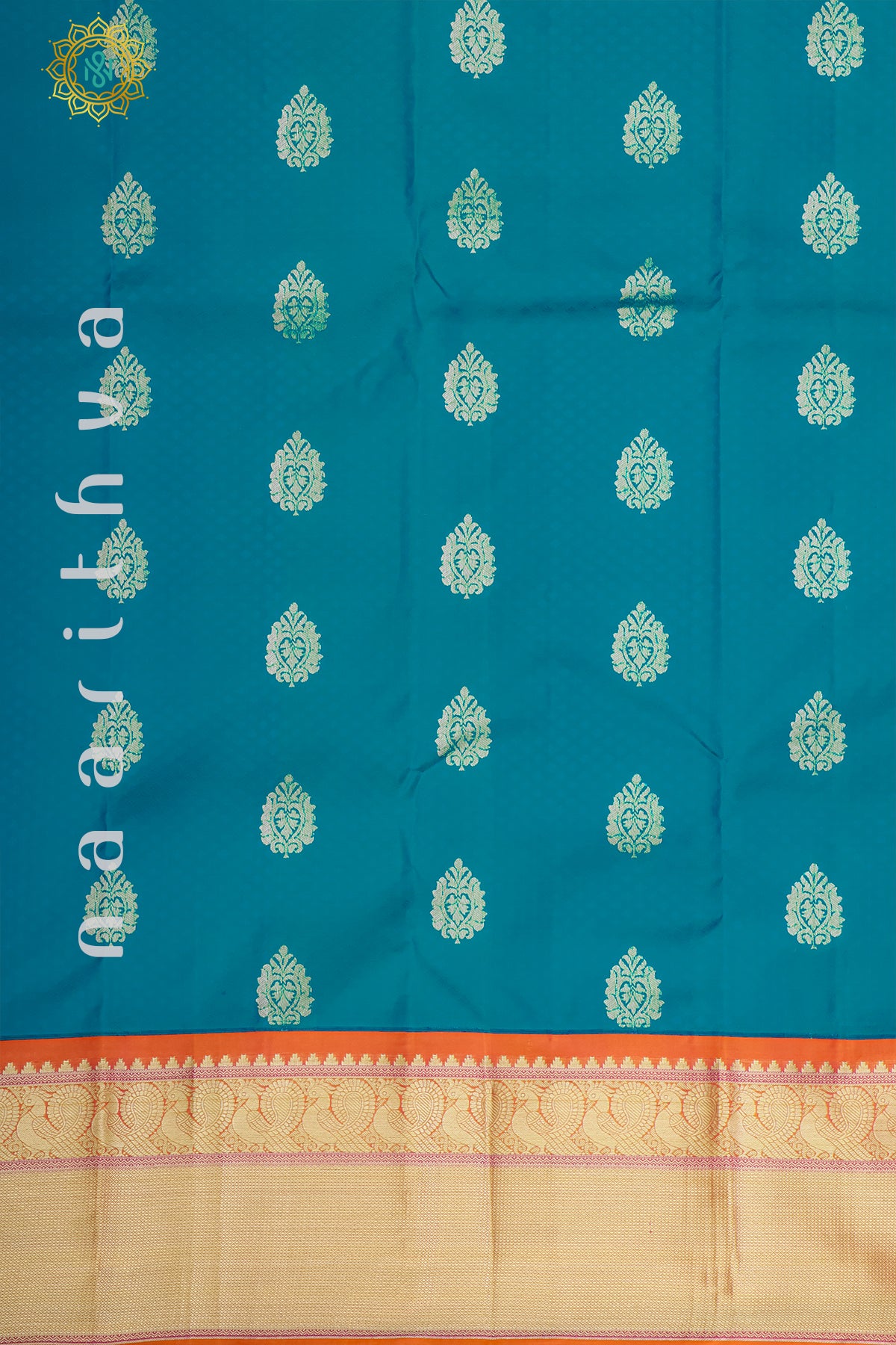 BLUE WITH ORANGE - PURE KANJIVARAM SILK