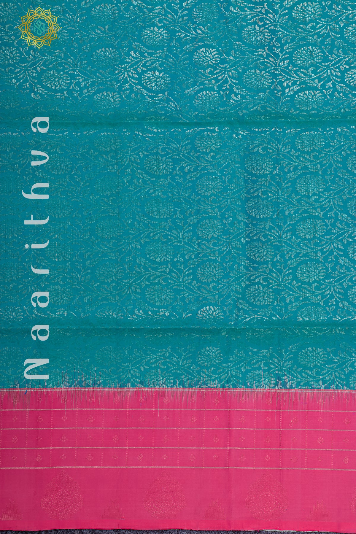 CYAN BLUE WITH PINK - PURE KANJIVARAM SOFT SILK