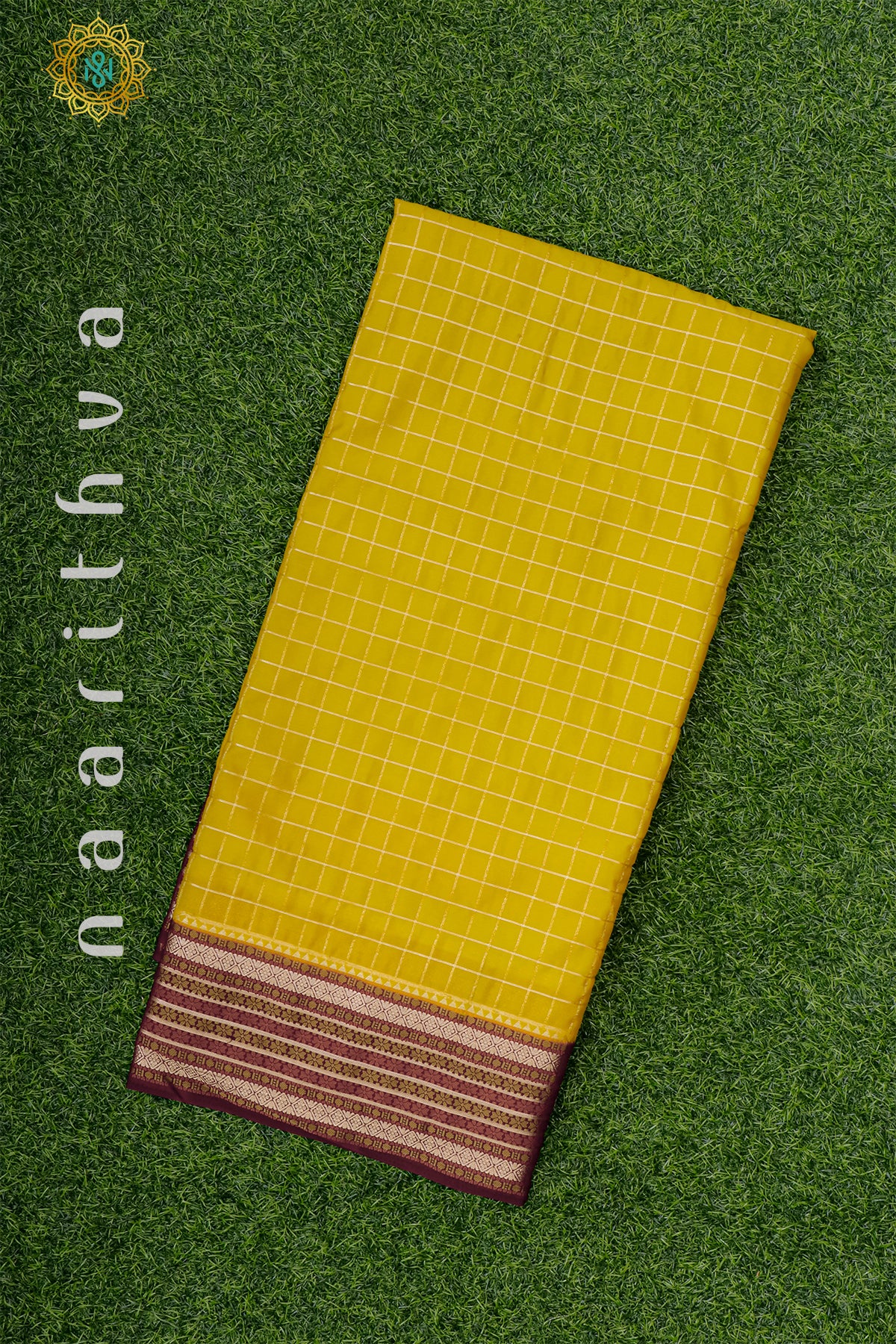 YELLOW WITH BROWN - SEMI MYSORE CREPE SILK